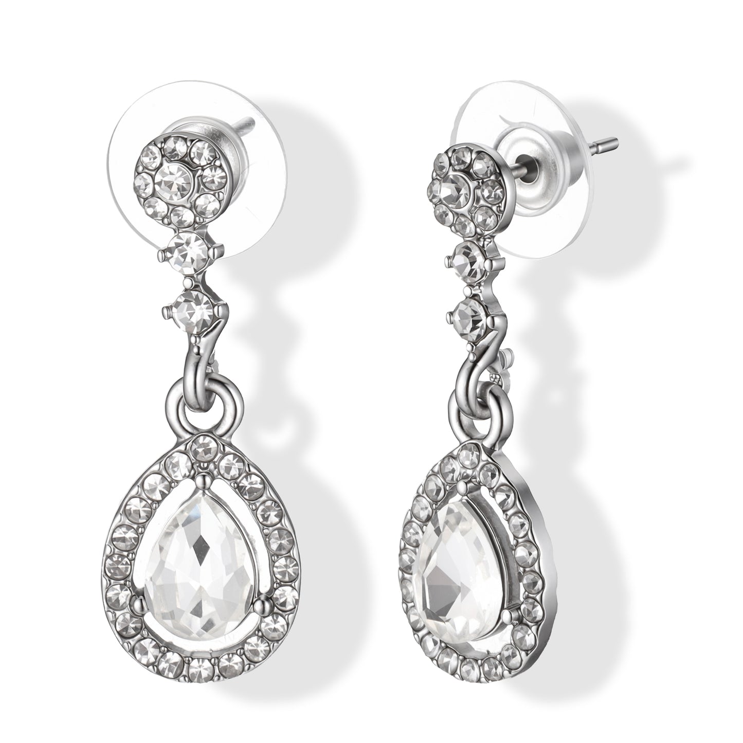 Silver Tear Drop Earrings Jewelry - Diamond Dangle Earrings with Teardrop Crystal Rhinestone Drop Dangling Wedding Earring
