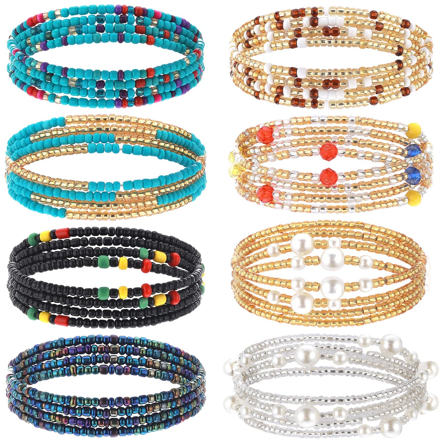 8PCS Waist Beads Chains Set Colorful Summer African Belly Chain Elastic Waist Beads for Body Chains Beaded Waist Jewelry for Women and Girls