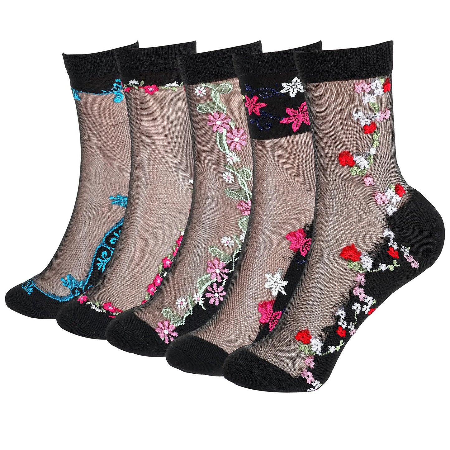 Neyauo 5 Pairs Womens Black Sheer Mesh Socks