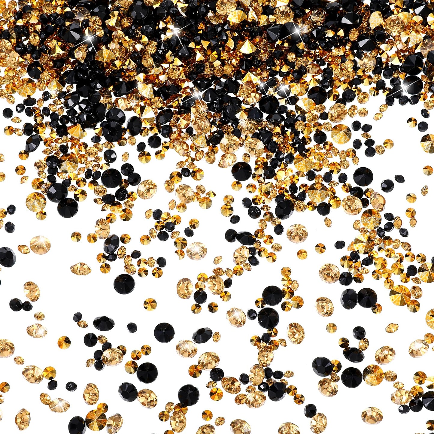 Pack of 10000 Clear Scatter Crystals Rhinestones for Wedding Table Shakers, Acrylic Diamonds, Table Decoration, Wedding Crystals for Vase Filler Party (3 mm, 4 mm, 6 mm) (Black Gold)