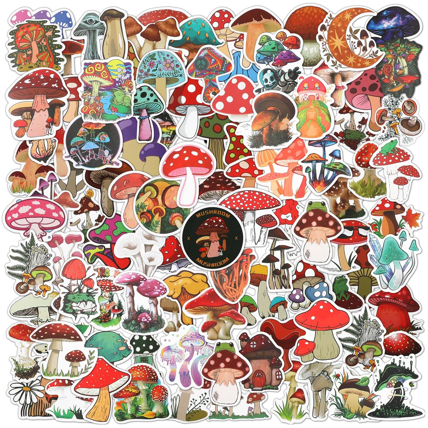 Lusofie 100Pcs Aesthetic Mushroom Stickers Decals Vinyl Waterproof Cute Mushroom Stickers for Water Bottles Journaling Laptop Scrapbooking Skateboard