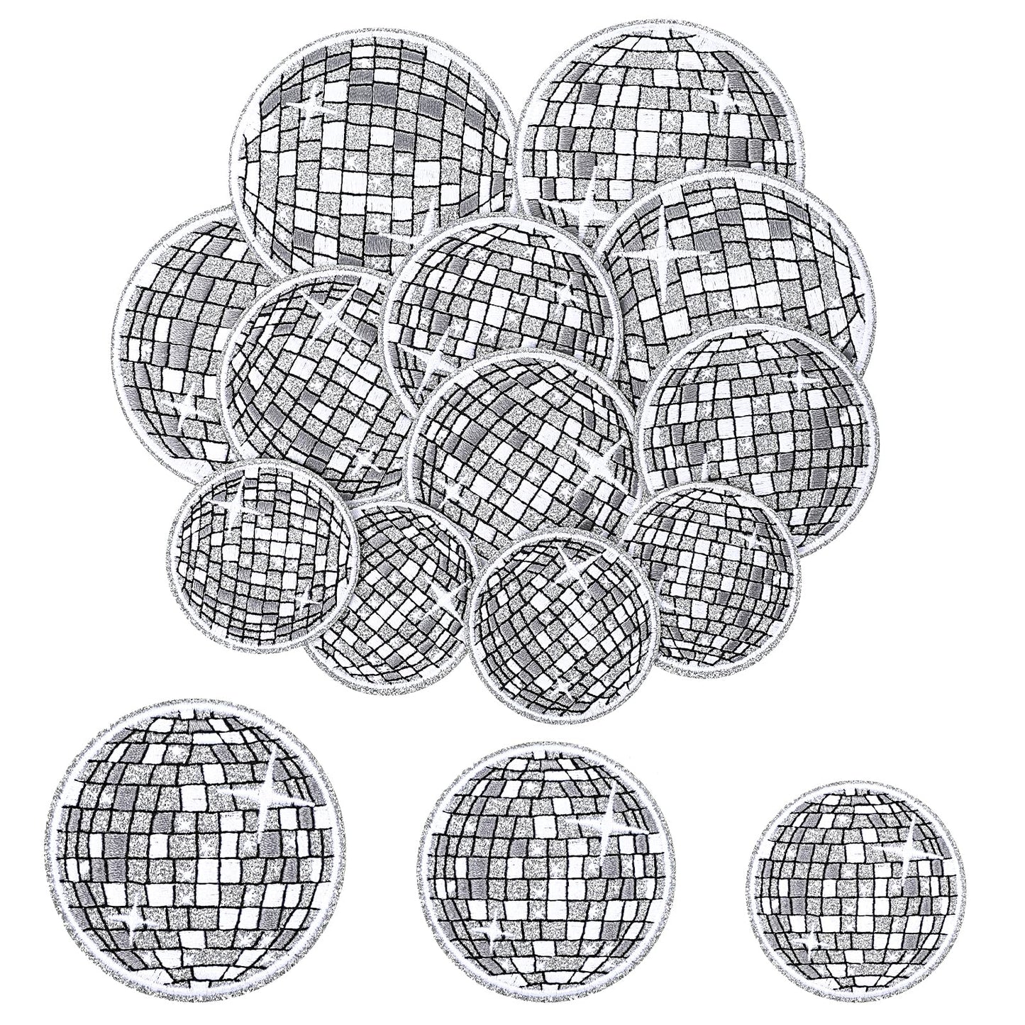 Disco Ball Iron on Patch, Lusofie 12Pcs Music Party Bling Ball Embroidered Patch Glitter Silver Disco Ball Iron on Patches Bulk for Bags Hat T-Shirts Jackets Jeans Sewing Clothing Craft Decoration