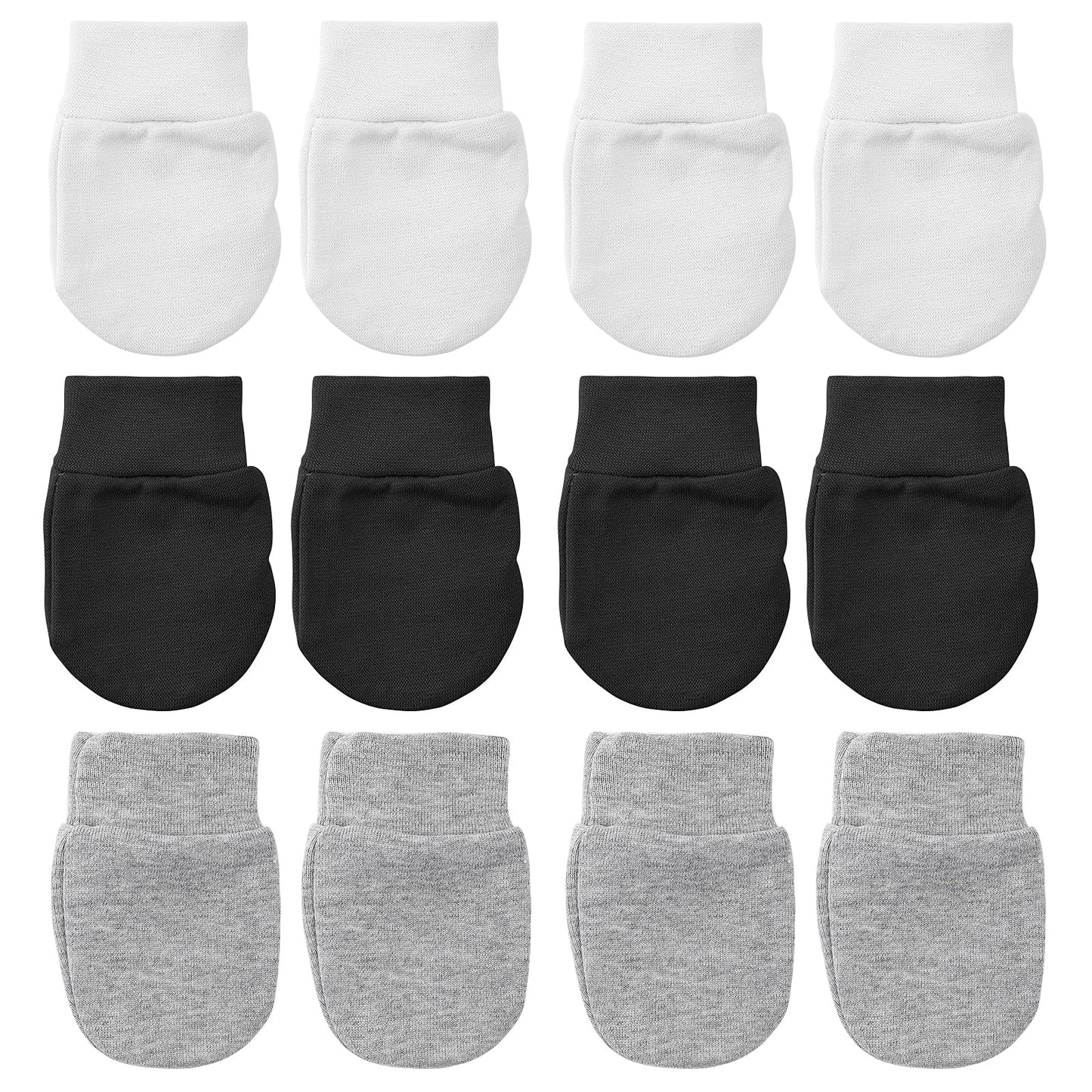 Yolev 6 Pairs Newborn Baby Mittens Infant Toddler Gloves Soft Cotton No Scratch Mittens Gloves for 0-6 Months Baby Boys Girls (White+Light Gray+Black)