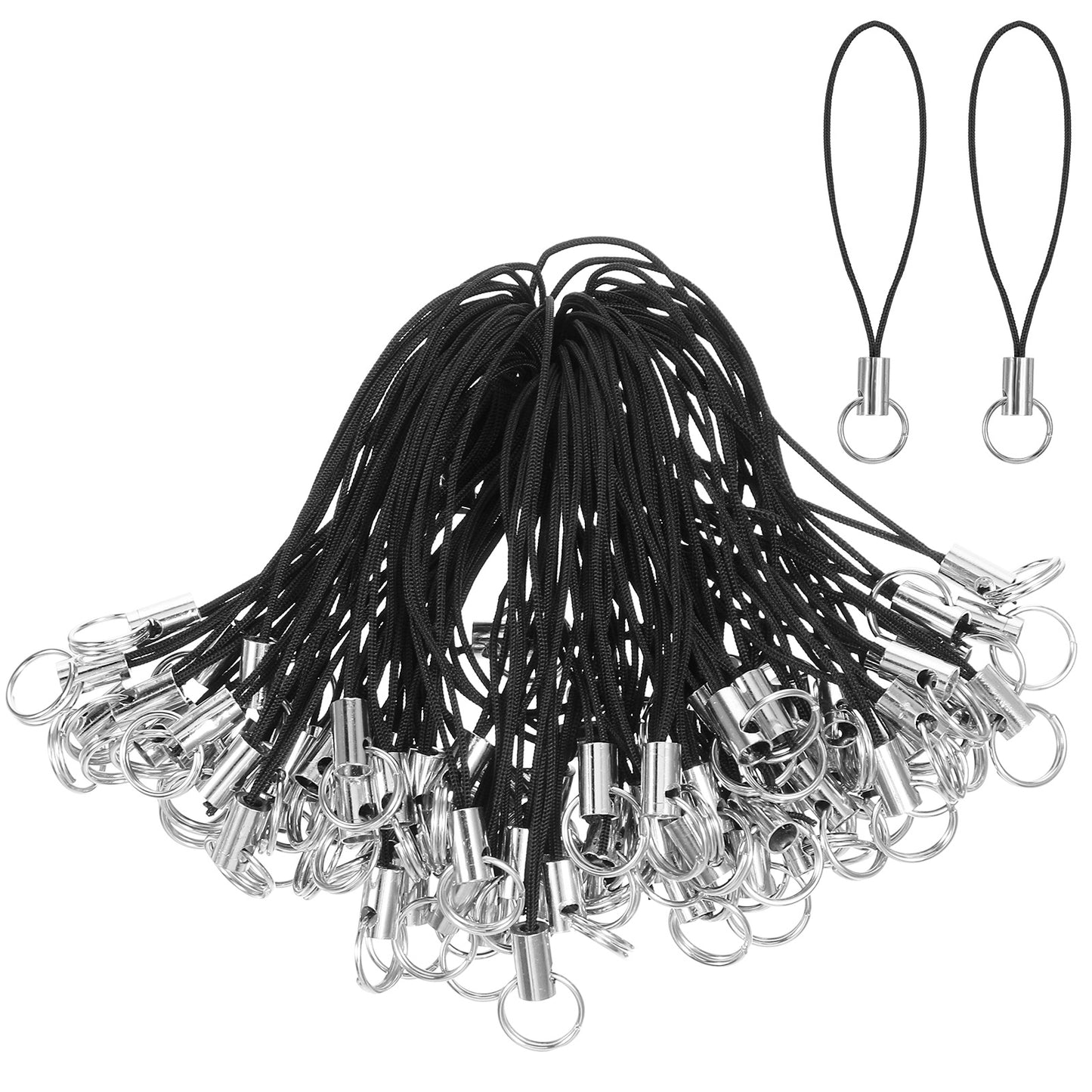 Lusofie 200PCS Phone Charm String Phone Keychain Charm Strong Split Ring Strap Polyester Lanyard Charms for Cellphone USB Keychain DIY for Men and Women(Black)
