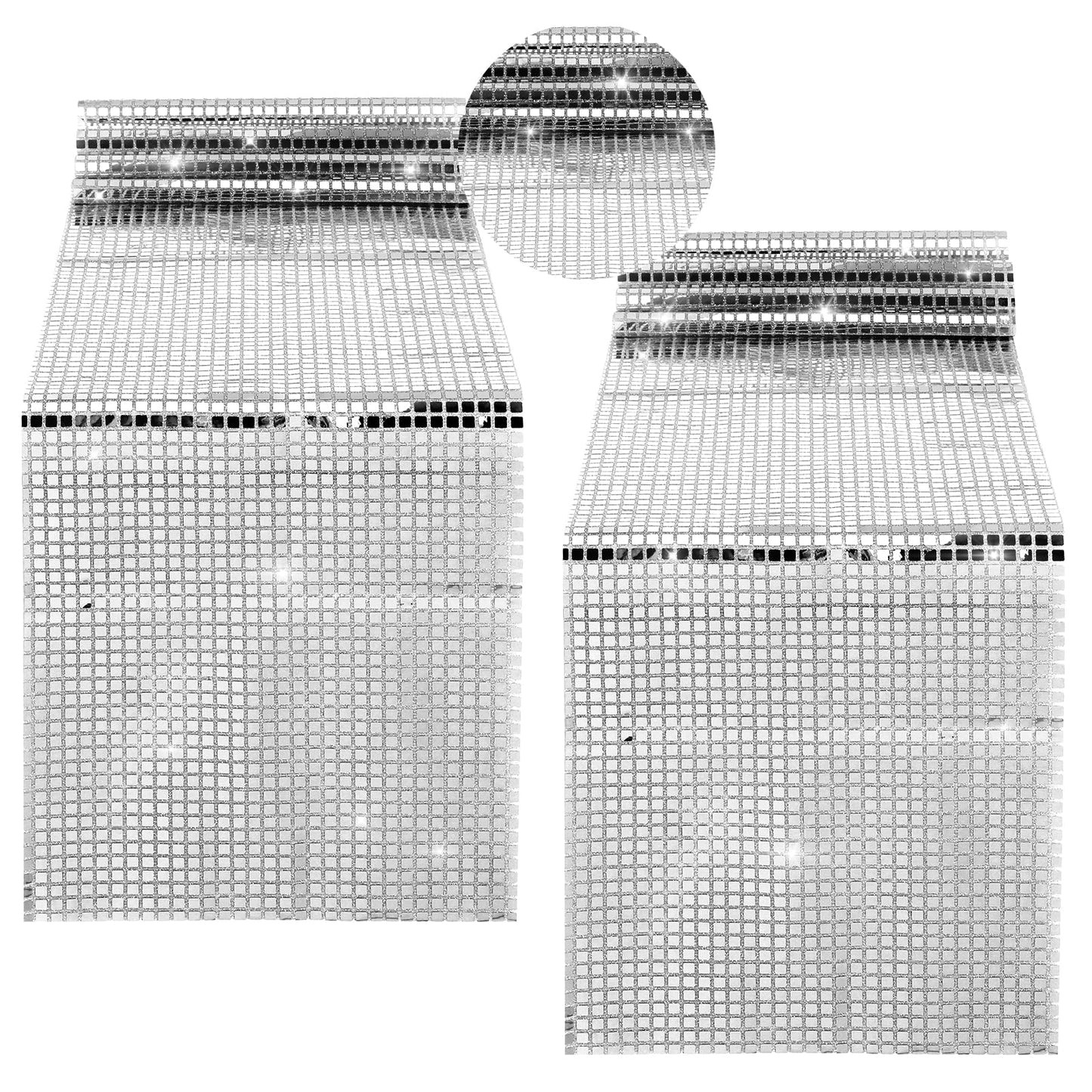 Lusofie 2 Pcs Glitter Disco Table Runners Sequin Disco Table Cloth 70s Disco Party Decorations Silver White Mamma Mia Party Decorations For Disco Theme Parties Birthday Parties Table Cover.