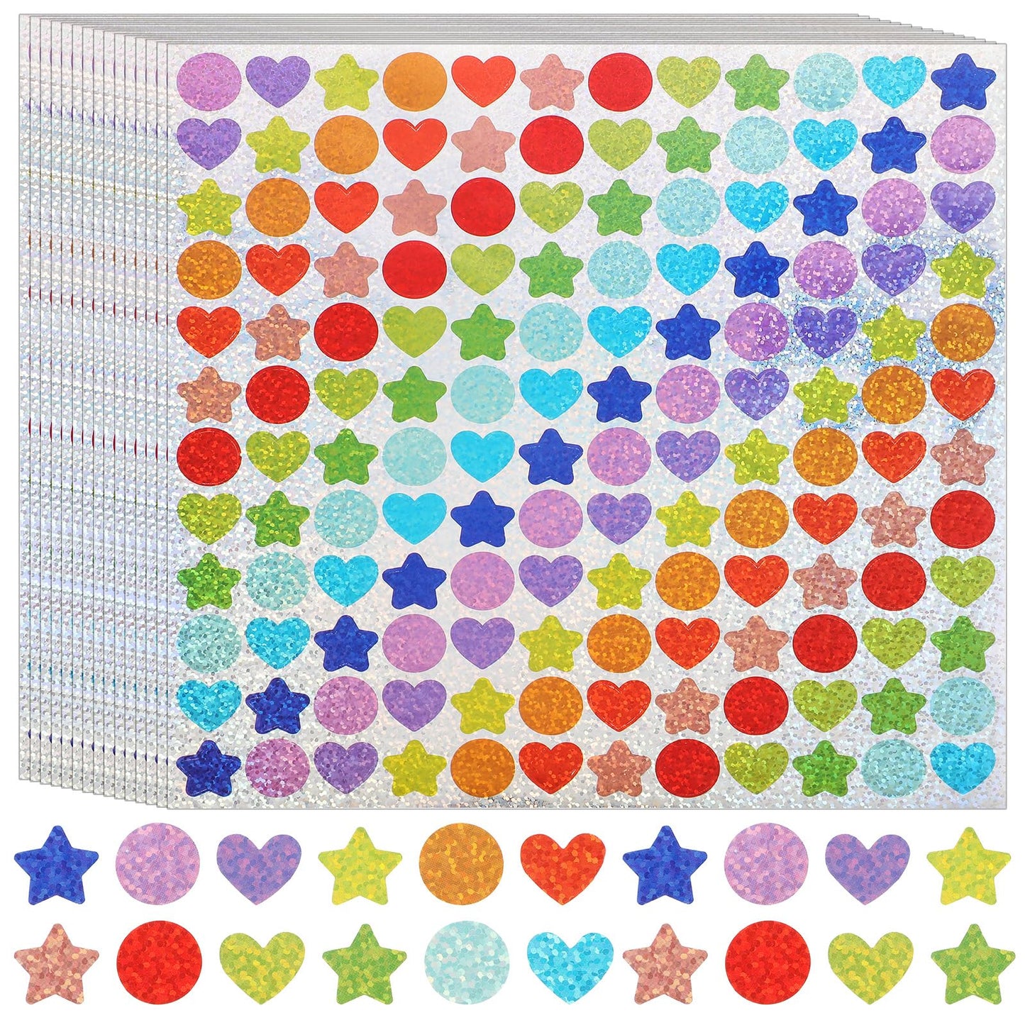 2160 Pieces Holographic Star and Heart Stickers, Glitter Small Stickers for Kids Classroom, Kids Reward and Decoration for Behavior Charts, Student Incentives, Scrapbooking, DIY Crafts, Party Favors