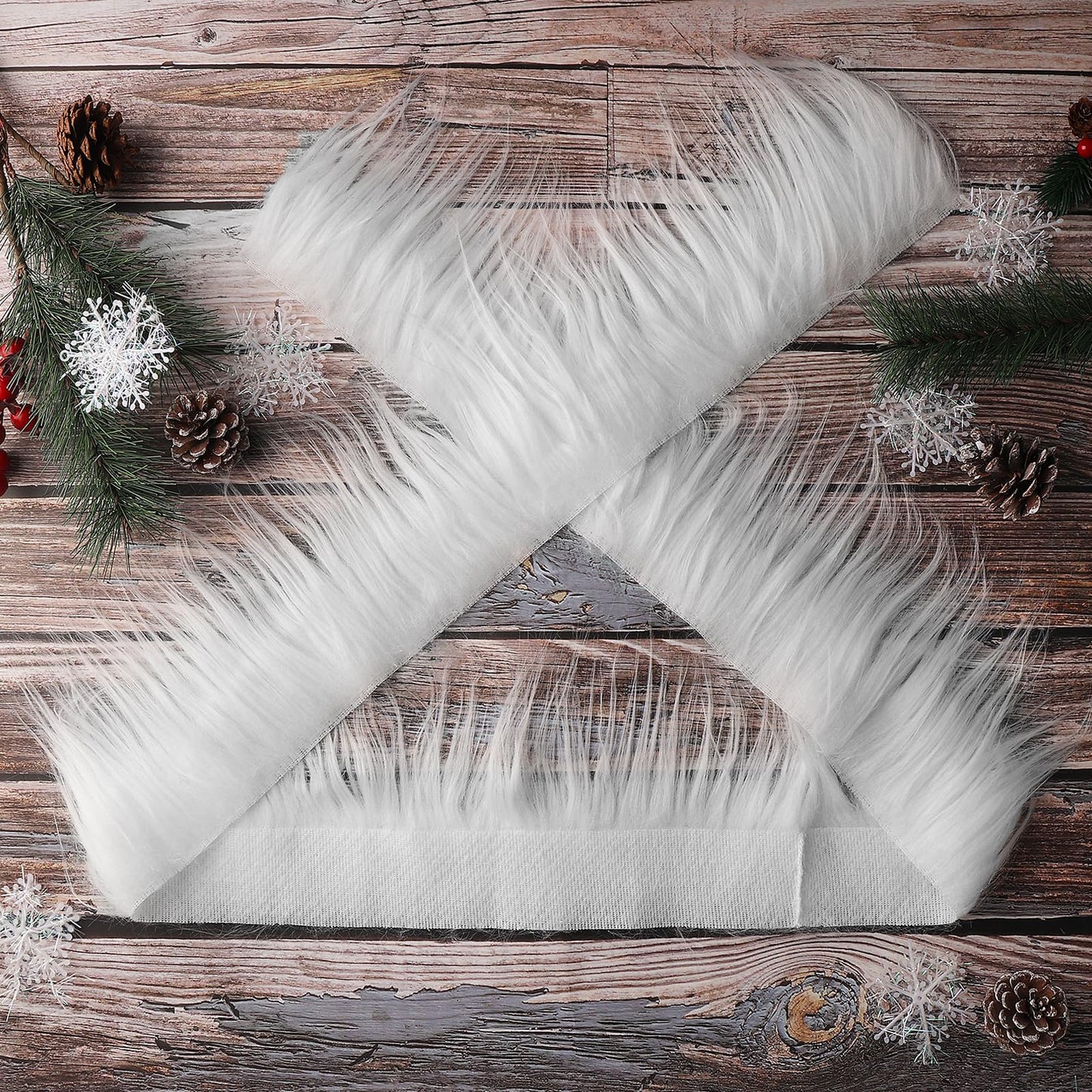 Shaggy Fur 1Pcs Faux Fur 2 X 60 inch White Fur Precut Strips Plush Faux Fur Fabric Black Fur Fabric Fluffy Craft Fur for Gnomes Beard Santa Claus Hair Christmas Decoration Winter Snow Scene (White)
