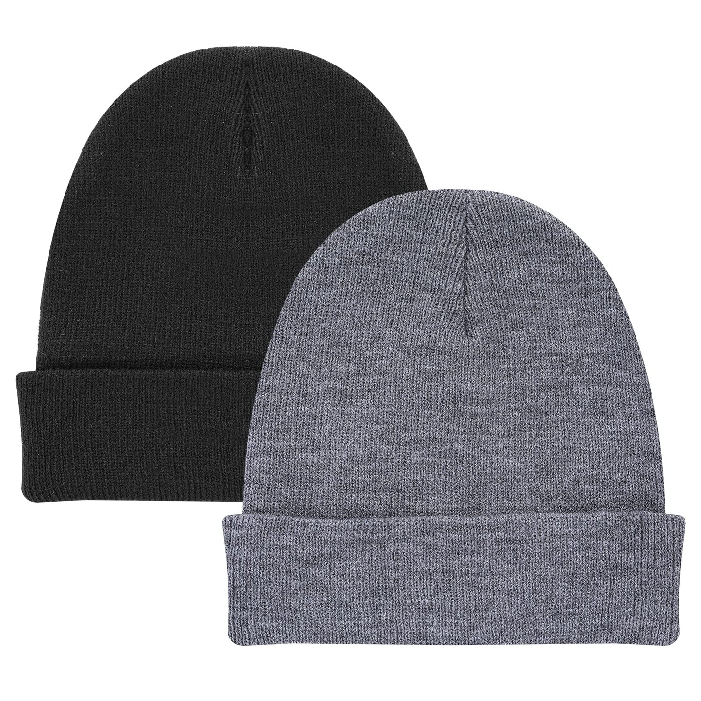 Lusofie 2 Pack Mens Beanie Hat Knit Winter Hat Cap for Men Women Classic Cuffed Gray Black Beanies Unisex