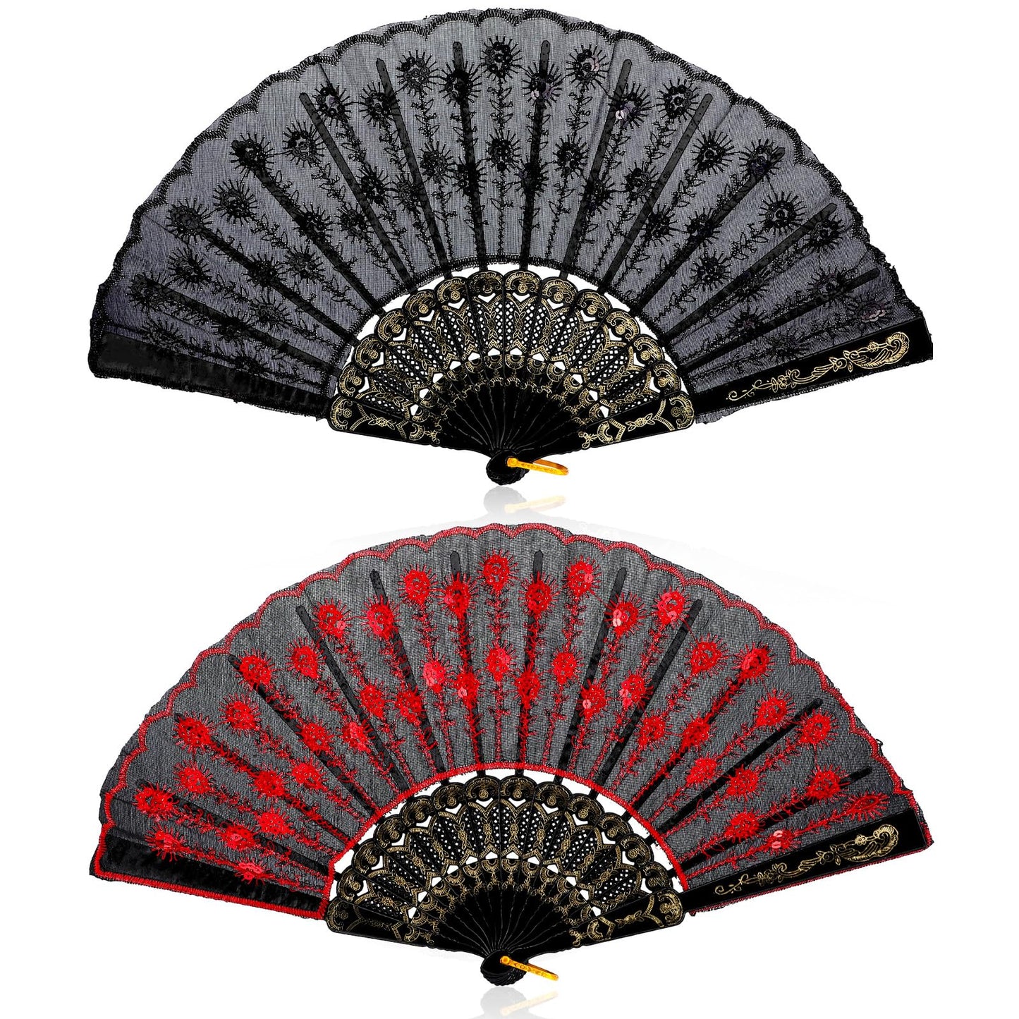 HaiFafafaing 2 Pieces Lace Spanish Fan, Foldable Hand Fan for 1920s Dancing Costume, Spanish Flamenco Gift, Photo Props, Prom, Decorations