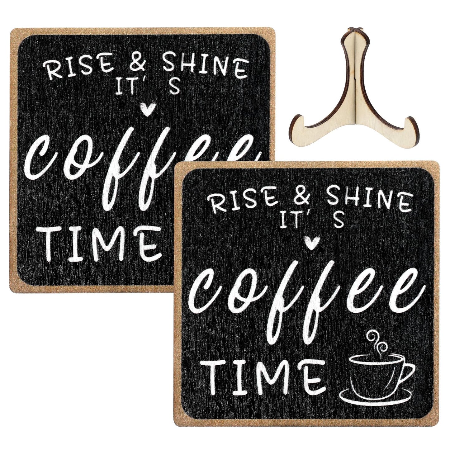 Small Coffee Bar Sign 10x10cm Wooden Plaque Coffee Bar Decor Accessories for Farmhouse Kitchen and Office