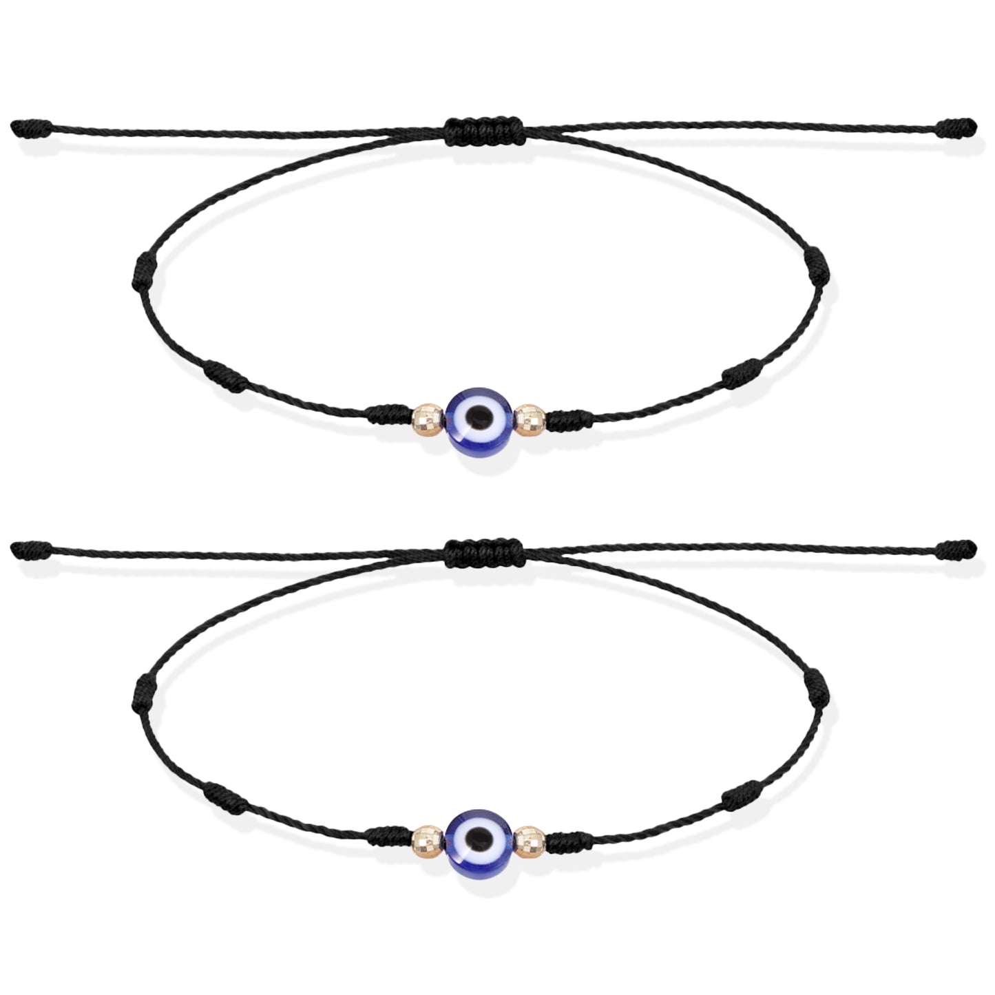 Yolev 2 Pcs Evil Eye Bracelets for Women Men 7 Knot of Protection Bracelet Adjustable Black String Bracelet with Gold Beads Handmade Braided Evil Eye Jewelry for Women Men Family Friends Gifts