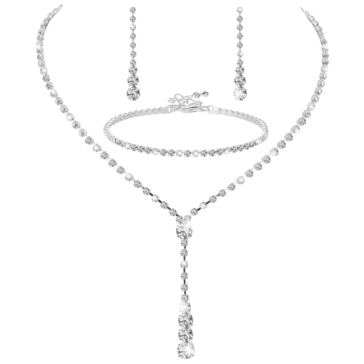 Telooco Crystal Silver Necklace and Earrings