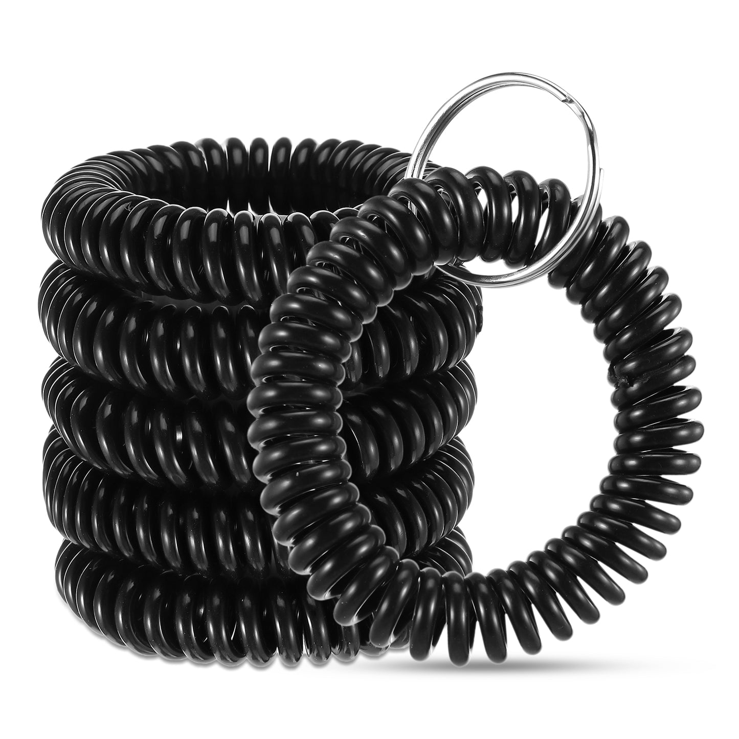 10pcs Stretchable Wristlet Keychain,Flexible Spring Spiral Coil Key Holder with Silver Key Ring,Spiral Hair Bands For Sauna, Outdoor, Sports