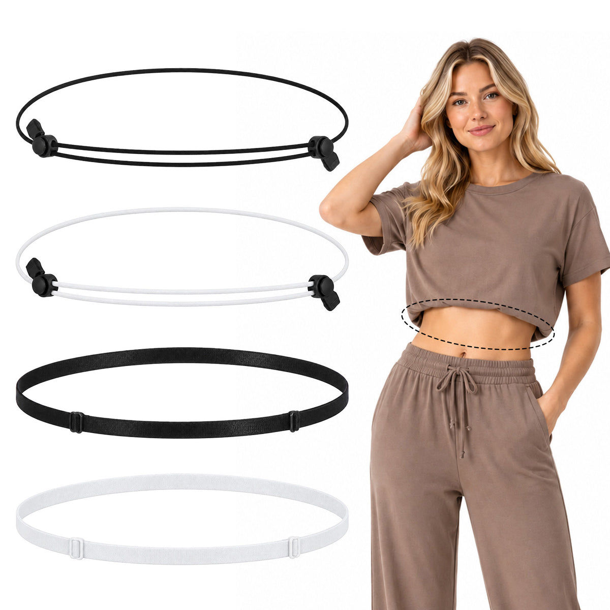 Yykazqe 4Pcs Crop Band for Tucking Shirts, Shirt Tuck Band, Black White