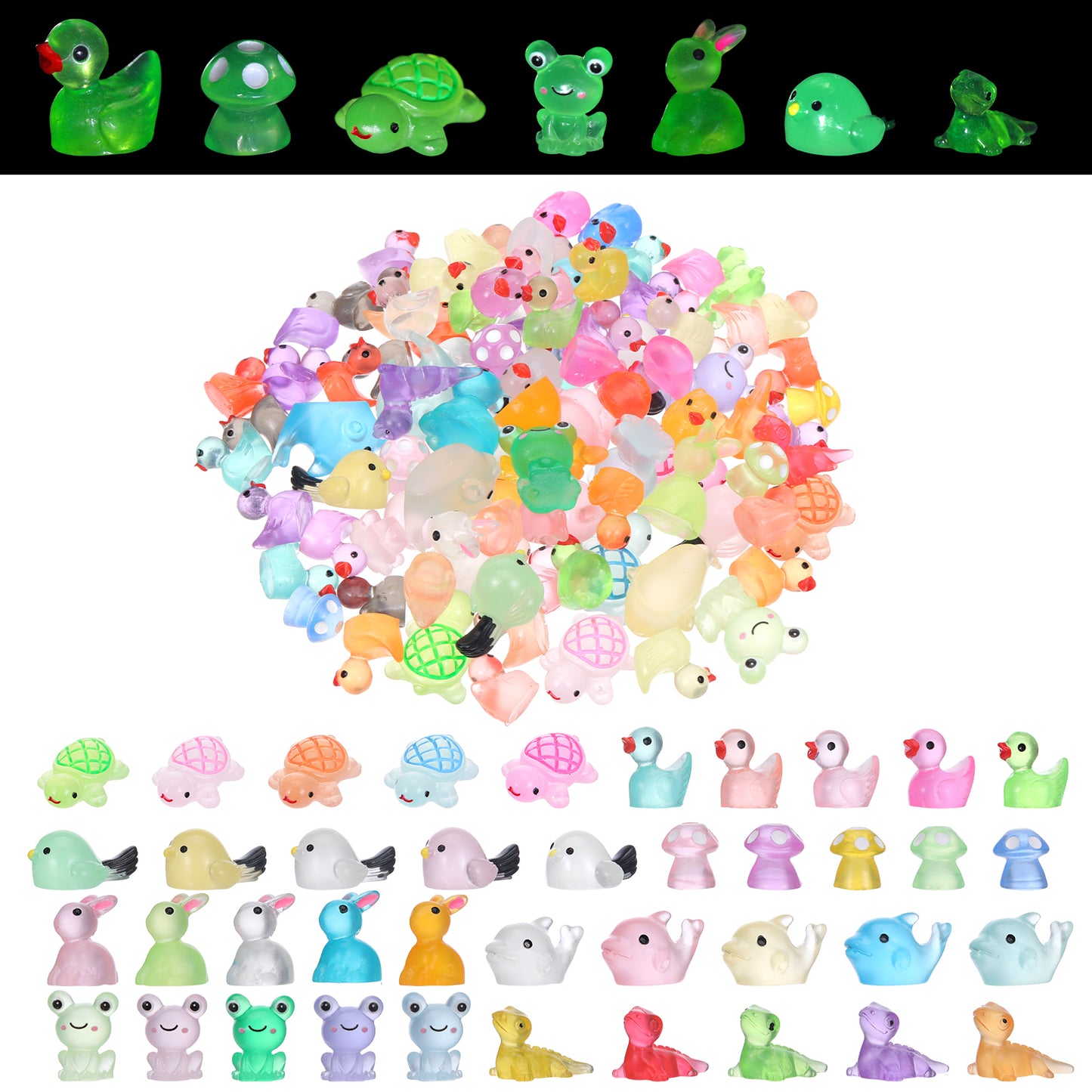 100PCS Luminous Mini Resin Animals, 8 Styles of Tiny Resin Animals, Tiny Ducks, Suitable for Doll Houses, Micro Landscapes, Fairy Gardens, DIY Decoration
