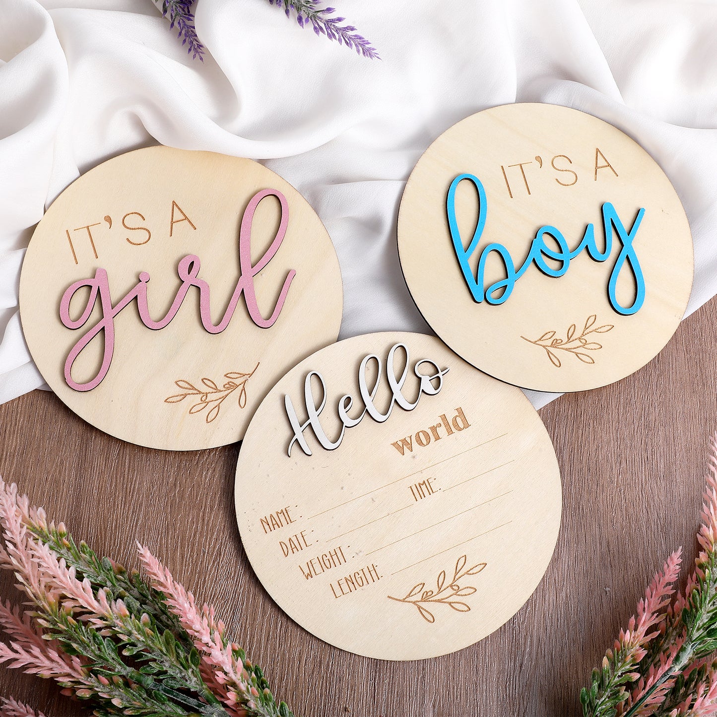 Welcome Baby Sign, Birth Announcement Sign, 3ps Its A Boy Its A Girl Wooden Signs ect Gender Reveal, Baby Name Announcement Signs for Newborn Boys And Girls