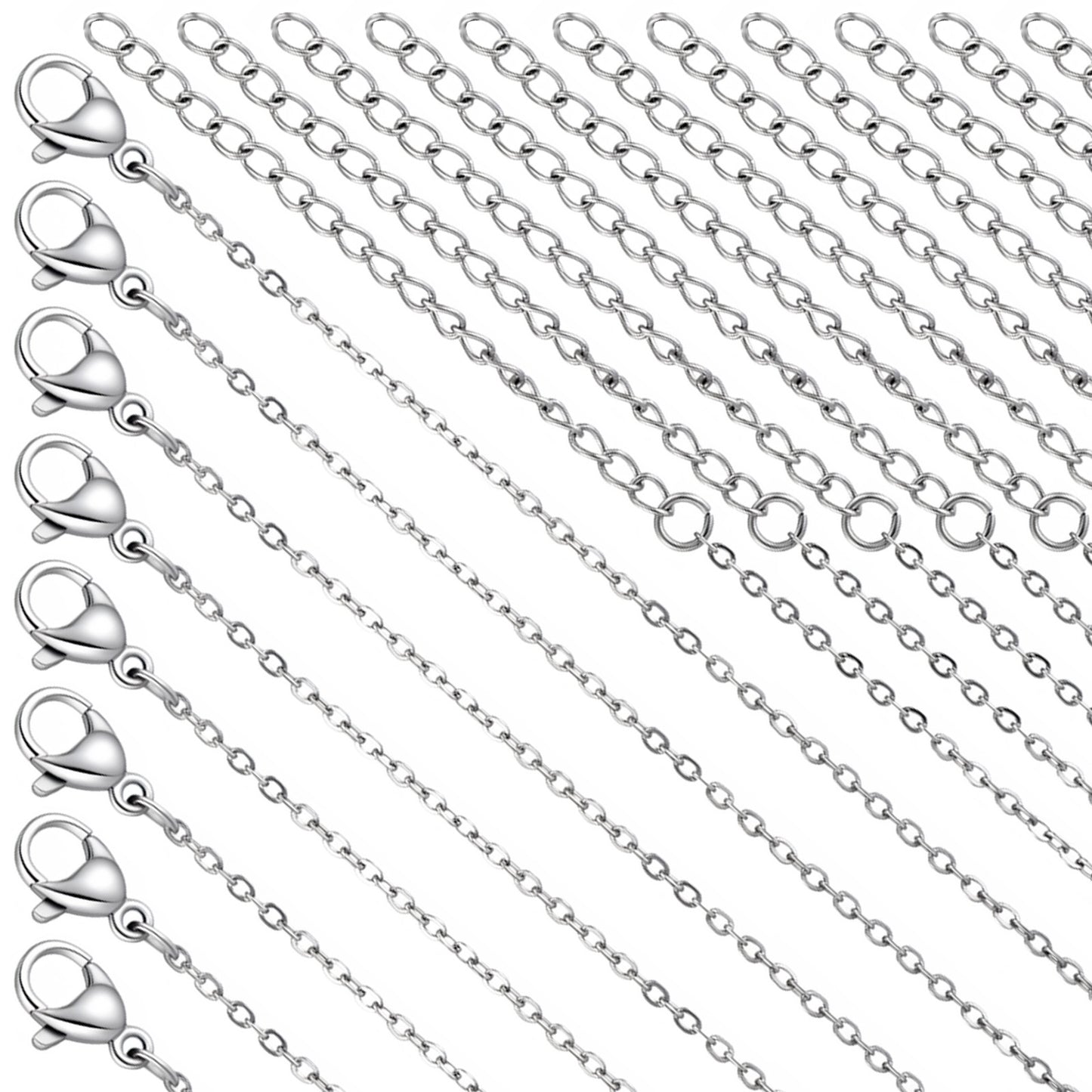 30Pcs Necklace Chains Bulk, Silver Chain Necklace with Lobster Clasps Adjustable Silver Chains 1.5mm Stainless Steel Necklace Chains for Jewelry Making Pendants Making Supplies