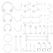 Yolev 37Pcs Clear Piercing Retainers Acrylic Clear Industrial Piercing Jewelry Nose Rings Studs Earring Retainers Plastic Nipple Piercings Eyebrow Lip Belly Earrings Tragus Cartilage Bar Jewelry