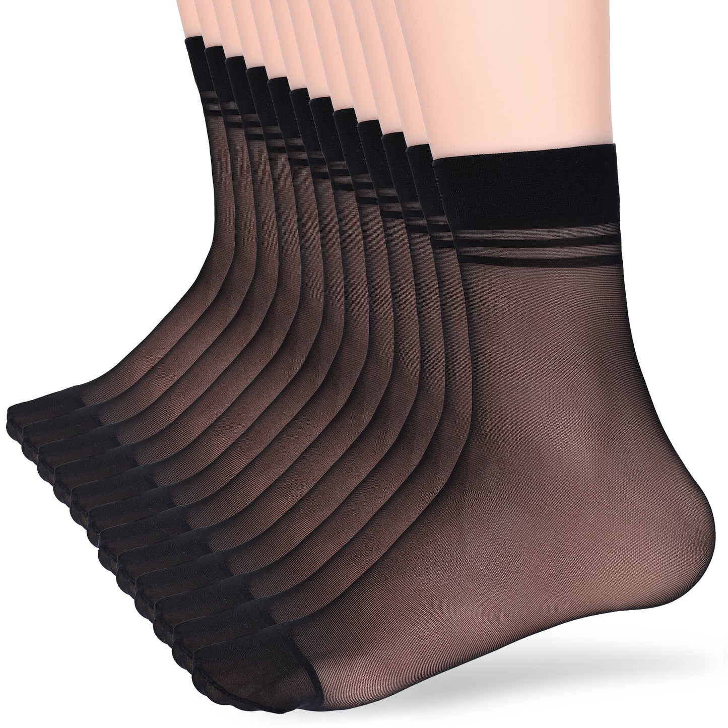 Telooco 12 Pairs Ankle Stockings for Women Sheer Thin Nylon Socks Breathable Silk Socks with Reinforced Toe (Black)