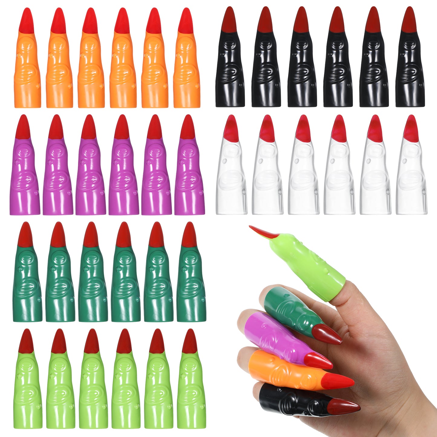 Halloween Witch Fake Finger 36pcs Colorful Finger Pointers for Kids, 6 Color Witch Fingers Witch False Claws Nails Fake Zombie Cosplay for Kindergarteners Young Readers
