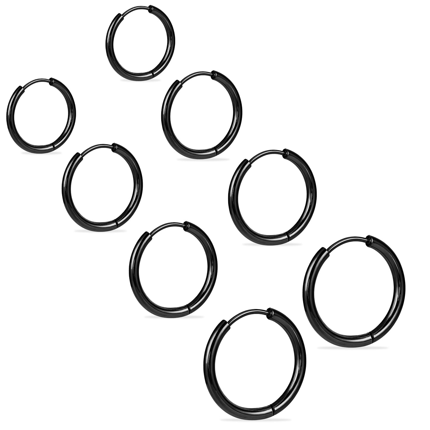 Small Hoop Earrings Set, 8 Pcs Surgical Steel Hoop Earrings, 10/12/14/16mm Silver Hoops Earring for Men Women Boys Girls(Black)