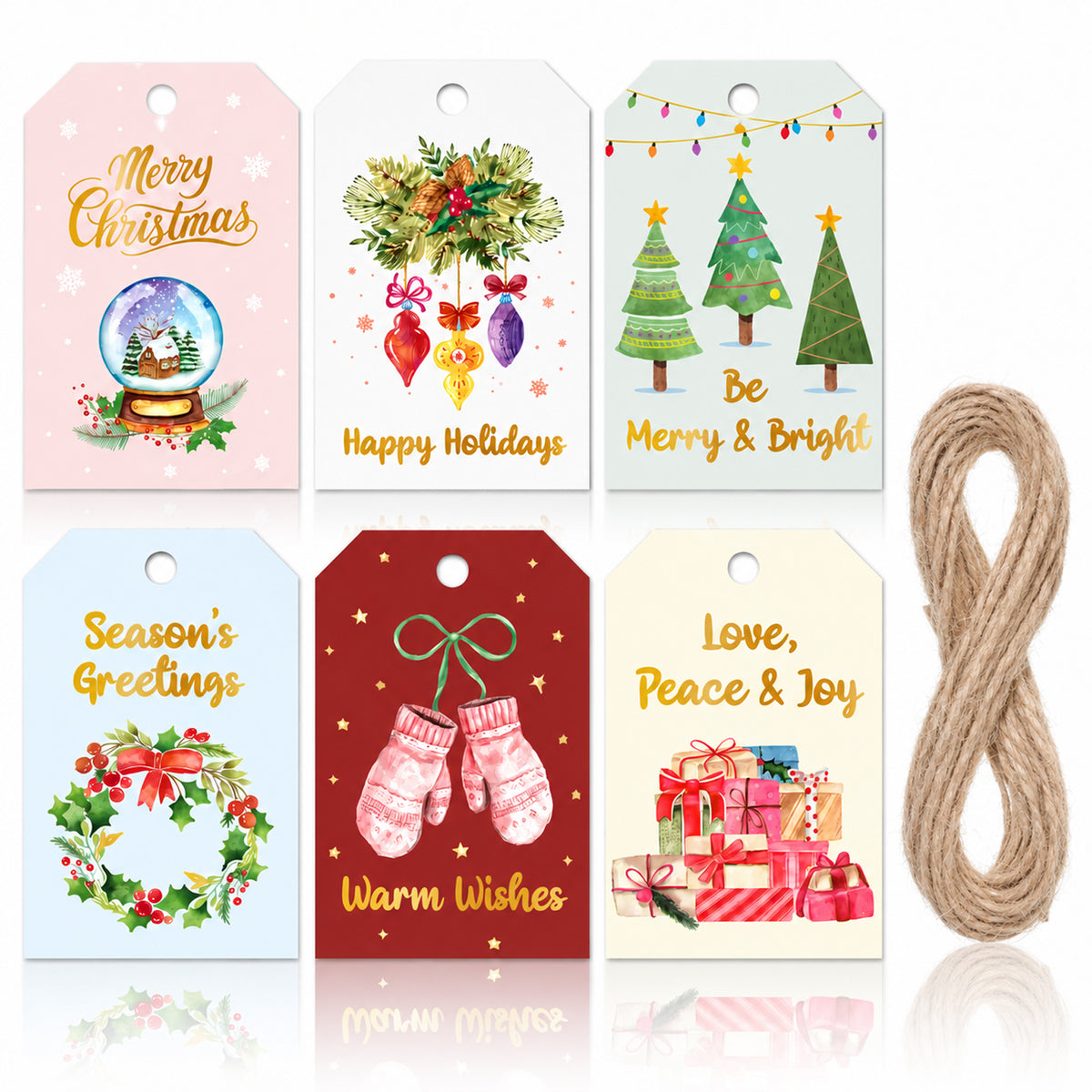 48Pcs Christmas Gift Tags Hanging Christmas Tags with Rope(Style A)