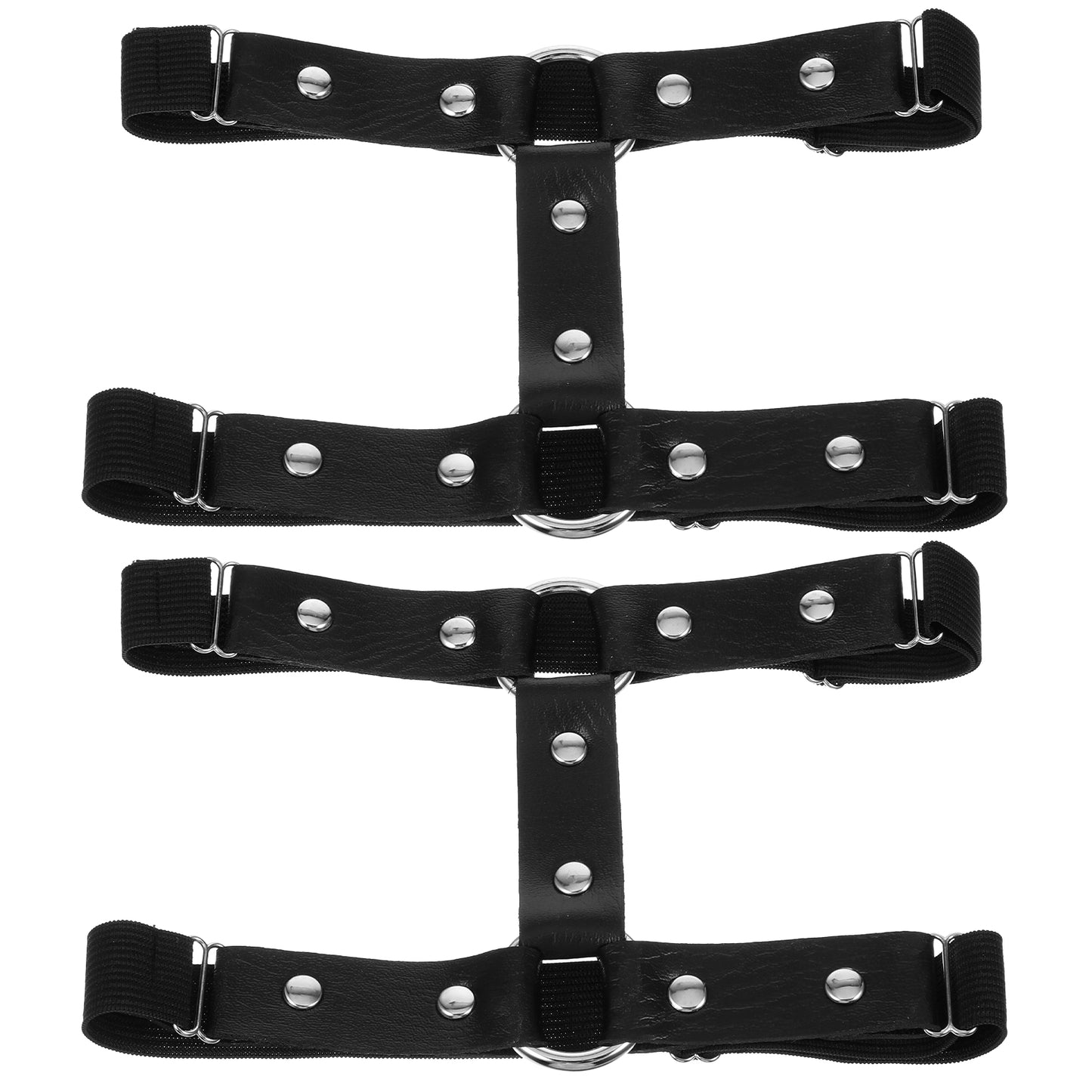 Lusofie 2pcs Garter with Anti-Slip Clips 2 Rows Punk Gothic Thigh Garter Adjustable Elastic Leather Black Garters for Brides Ring Body Harness, Halloween Body Chain Accessories Jewelry for Women