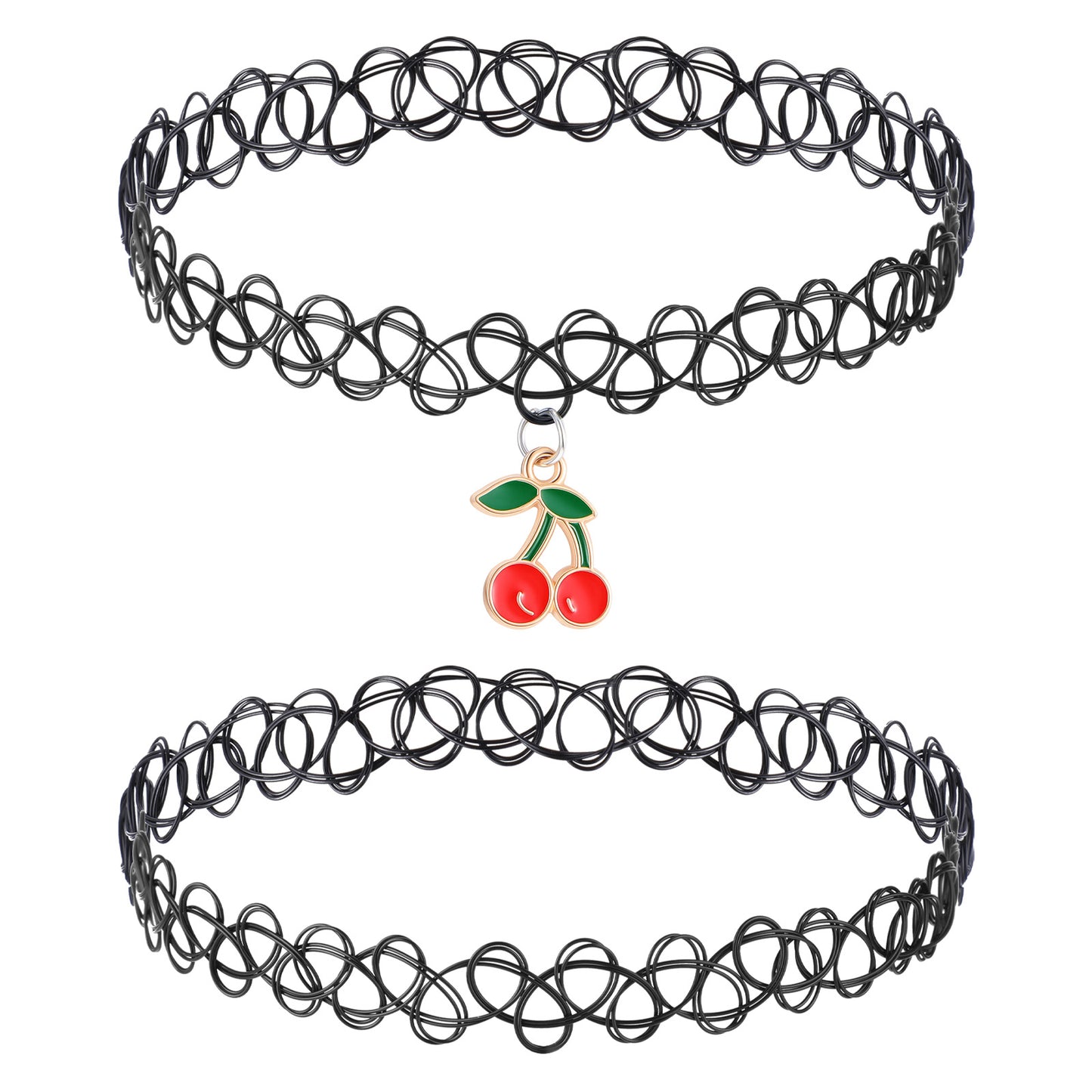 DIVINA VITAE 2 Pcs Black Tattoo Choker Necklace Set(Cherry)
