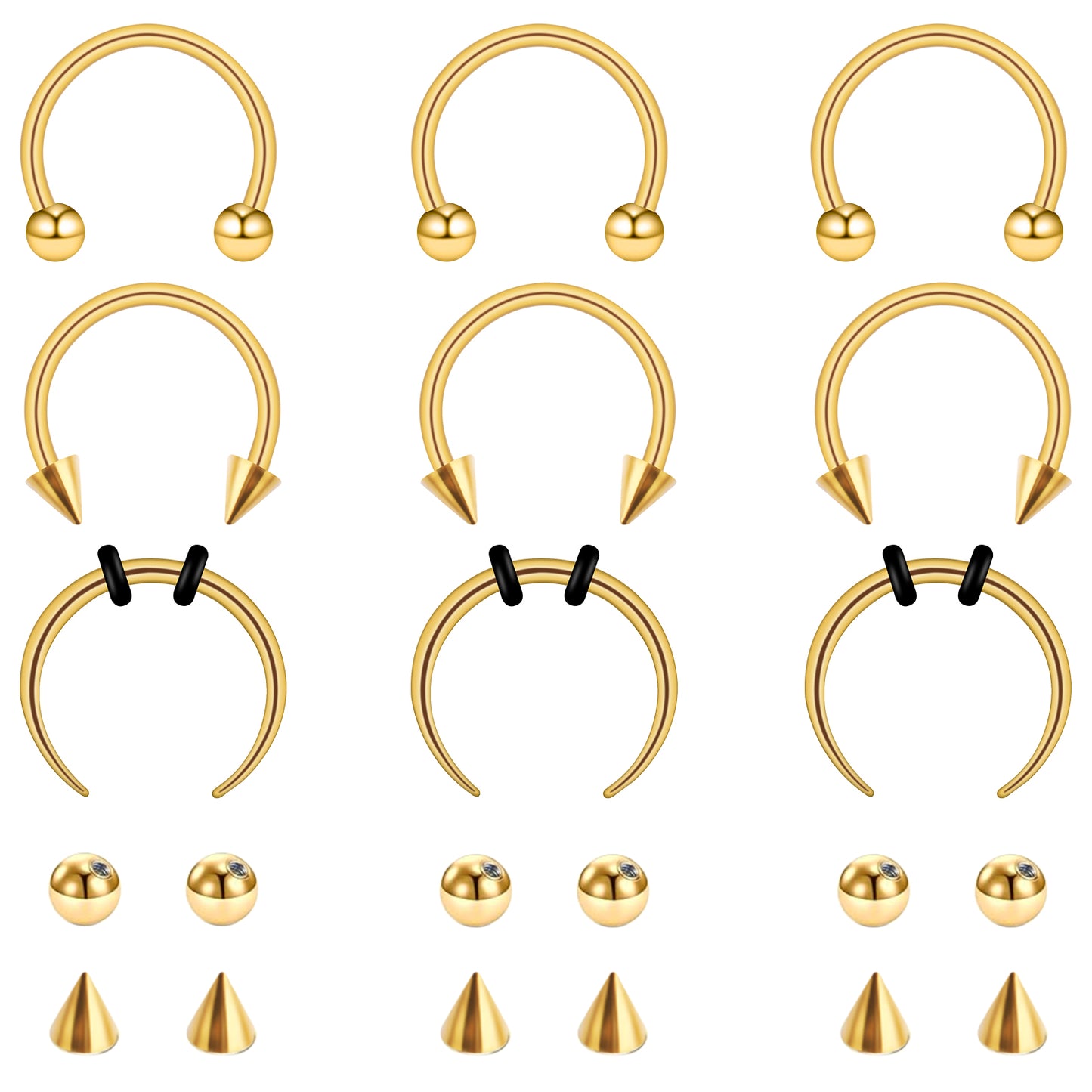 9 Pcs 16G Septum Rings10 mm Stainless Steel Nose Septum Horseshoe Earring Eyebrow Septum Lip Piercing Ring Balls & Spikes,Nose Rings Hoop with Ball Gold Septum Ring Jewelry for Women Men