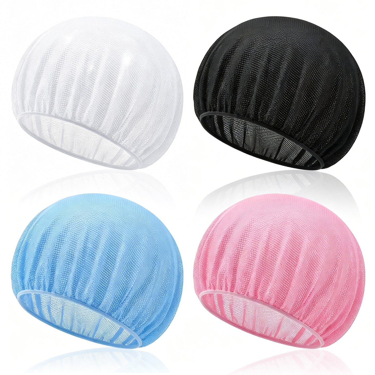 4 Pcs hair nets for sleeping - Elastic mesh hair net For Long Thick Dreadlocks Braids - redecillas de pelo para mujer (Black Pink White Light Blue)