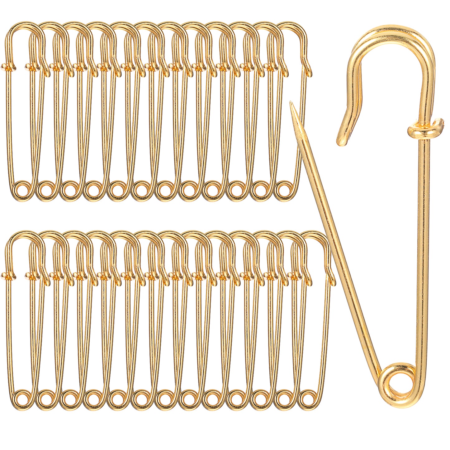 Large Safety Pins 30Pcs 5cm/2Inch Brooches Heavy Duty Large Metal Sewing Pins for Blankets Skirts Crafts Clothes Pins Fasteners for Leather Canvas Shawls Kilts(Gold)