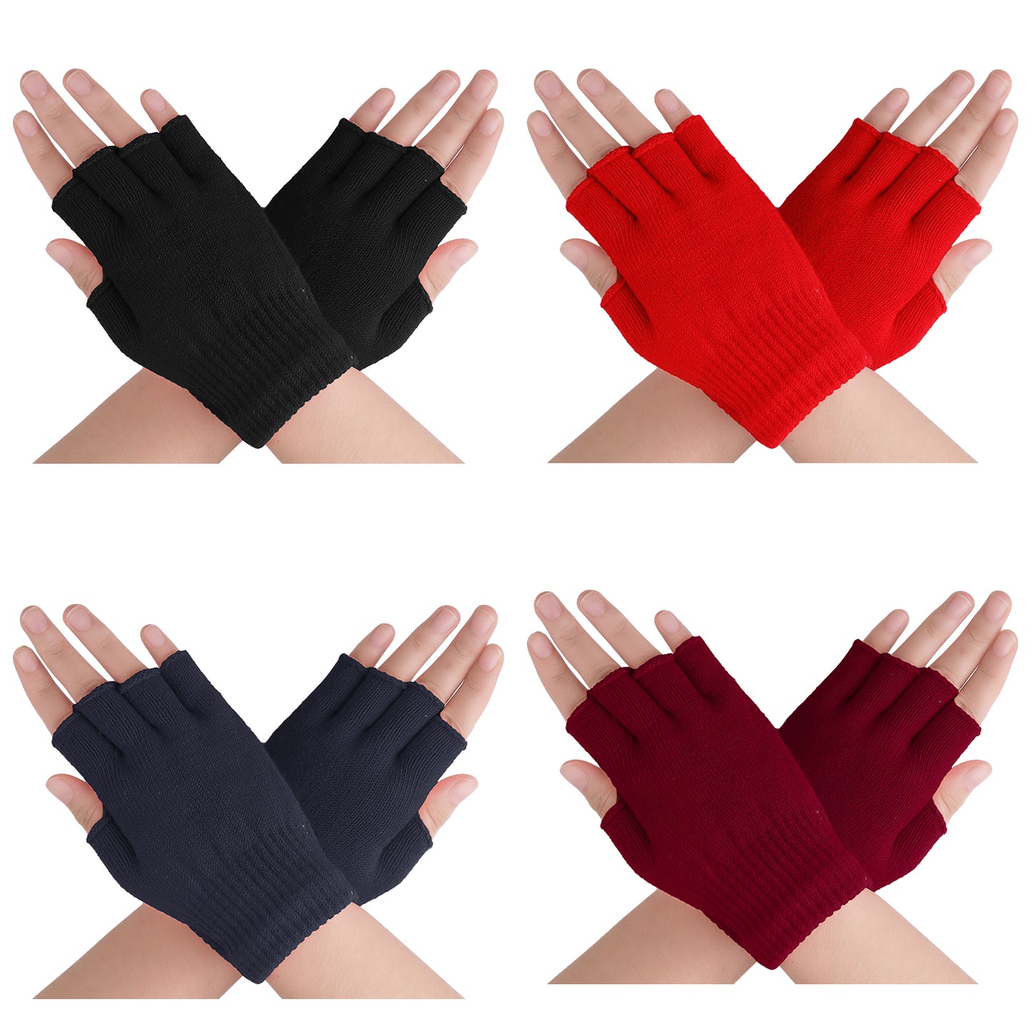 Yolev 4 Pairs Fingerless Gloves Half Finger Winter Gloves Mittens Warm Stretchy Knitted Gloves for Typing Working Running Biking Driving