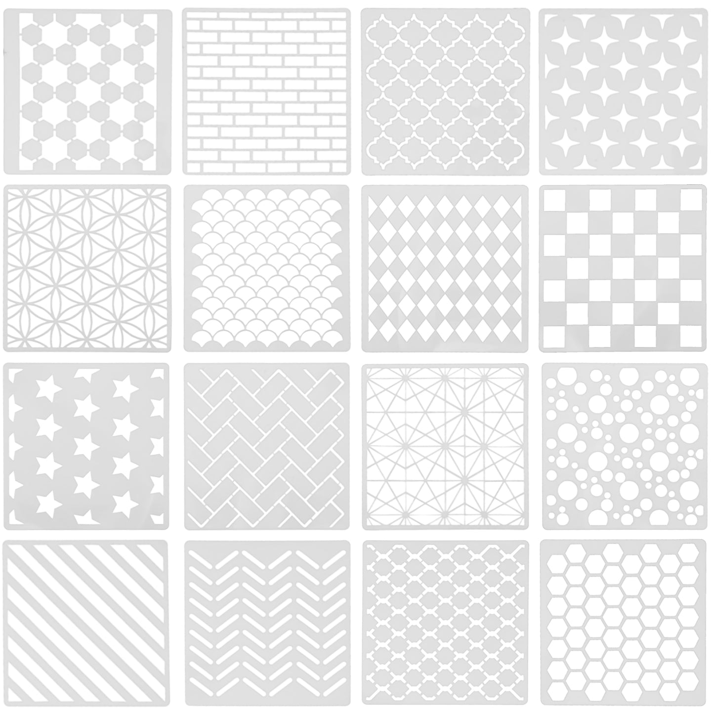 Lusofie 16Pcs Geometric Stencils 6" x 6" Paint Stencils Dots Star Honeycomb Stencil Brick, Reusable Stencils for Painting on Wood Card Canvas Spray Paint Scrapbooking