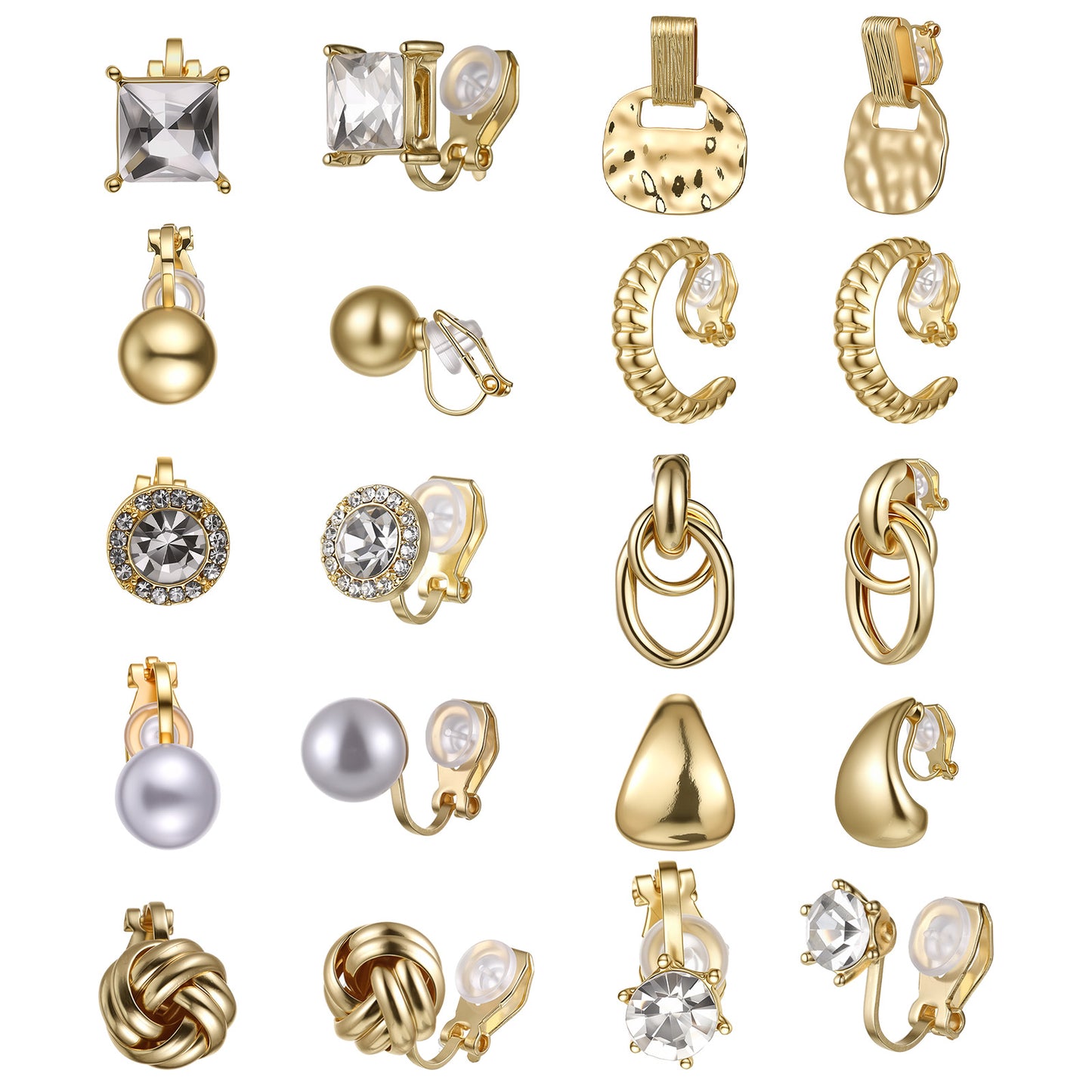 10 Pairs Gold Clip On Earrings for Women Non Pierced Earrings CZ Pearl Knot Twist Chunky Hoop and Studs Earring Set Clip On Hoop Earring