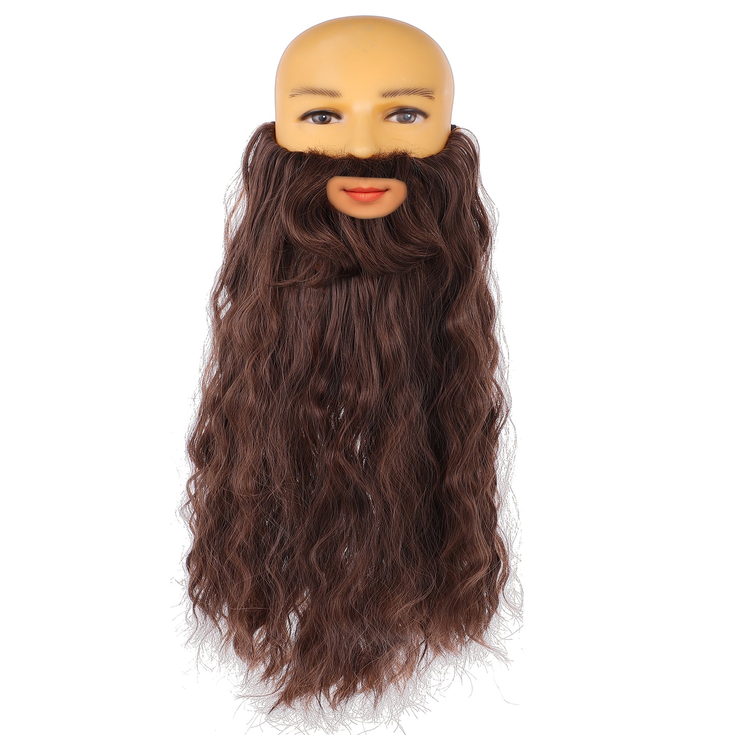 Yolev Long Fake Beard Costume Long Curly Wizard Beard 11.81in Realistic Fake Mustache Facial Hair for Cosplay Halloween(Brown)