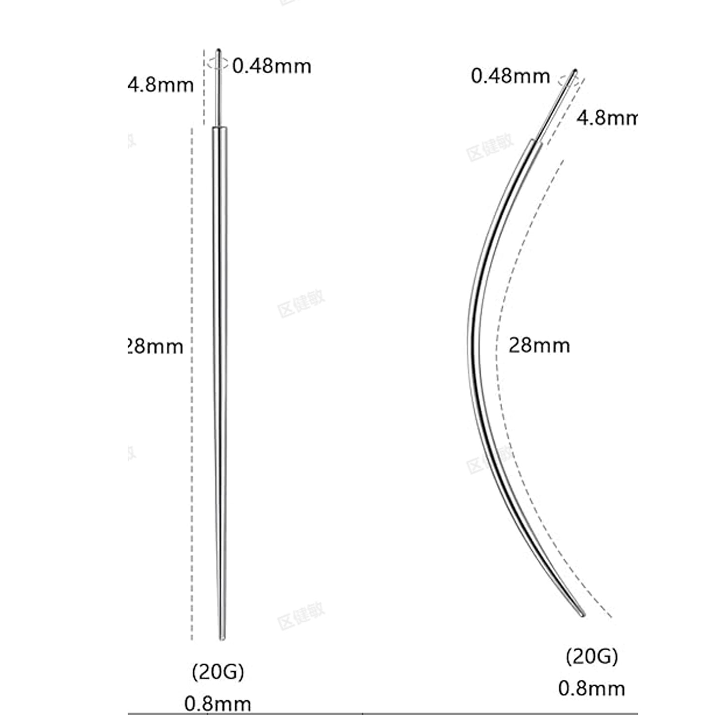 Lusofie 2Pcs Piercing Taper, Stainless Steel Body Piercing Stretching Kit, 20G Flat Back Earring Insertion Tool, Threadless Insertion Pin for Nose Lip Ear Tragus Helix Eyebrow(Silver)