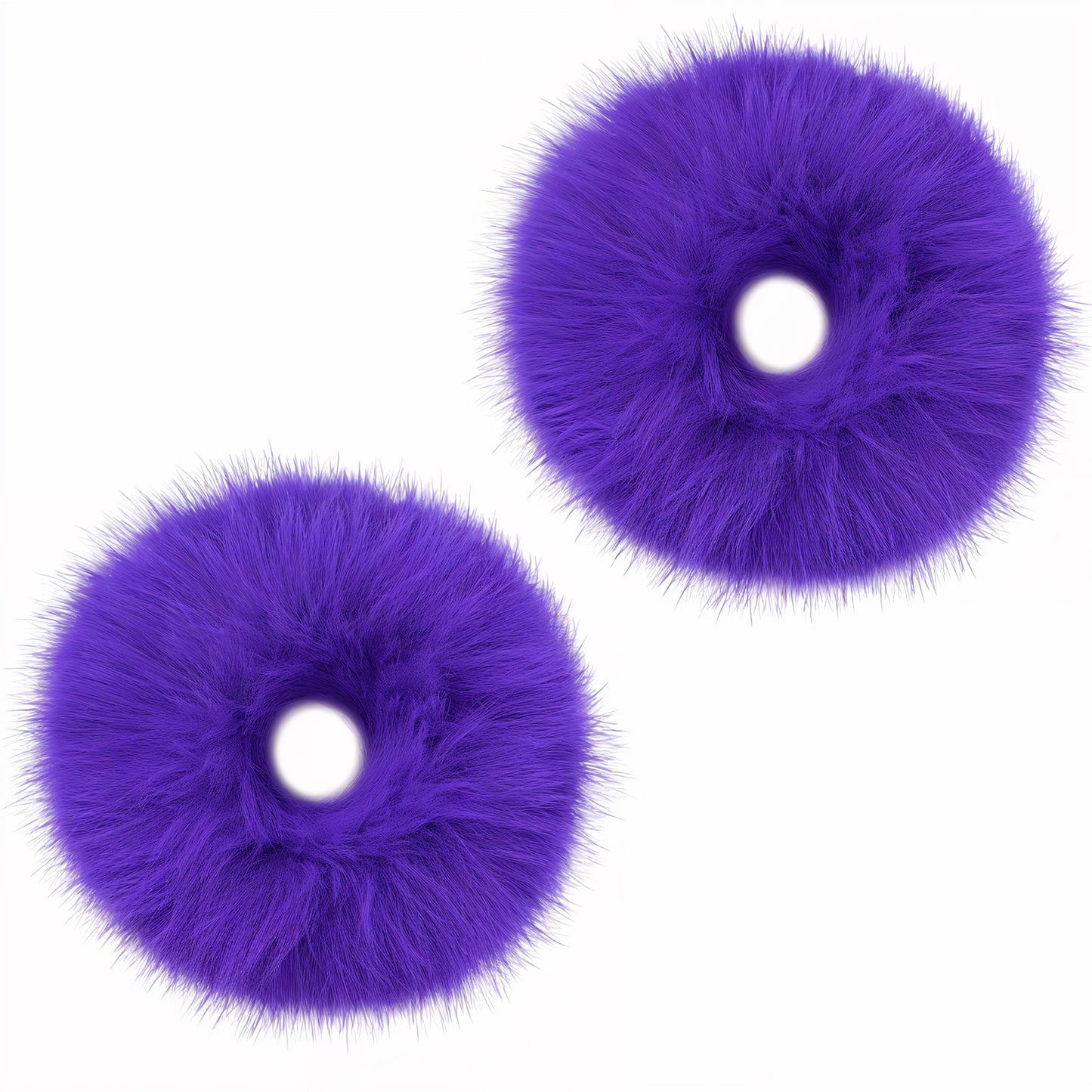Lusofie 2Pcs Dark Purple Pompom Hair Tie, Furry Faux Rabbit Fur Fuzzy Scrunchies, Dark Purple Fuzzy Hair Ties Baby Hairs Ties Ponytail Holders Pom Accessories for Girl Women