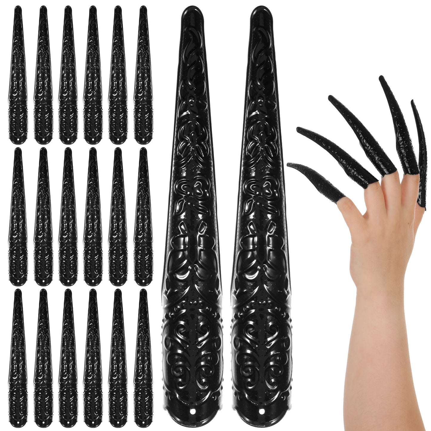Tucnoeu 20 Pcs Black Finger Claws for Halloween, Adjustable Claw Rings and Claw Nails for Scary Halloween Costumes, Perfect for Cosplay and Gothic Accessories