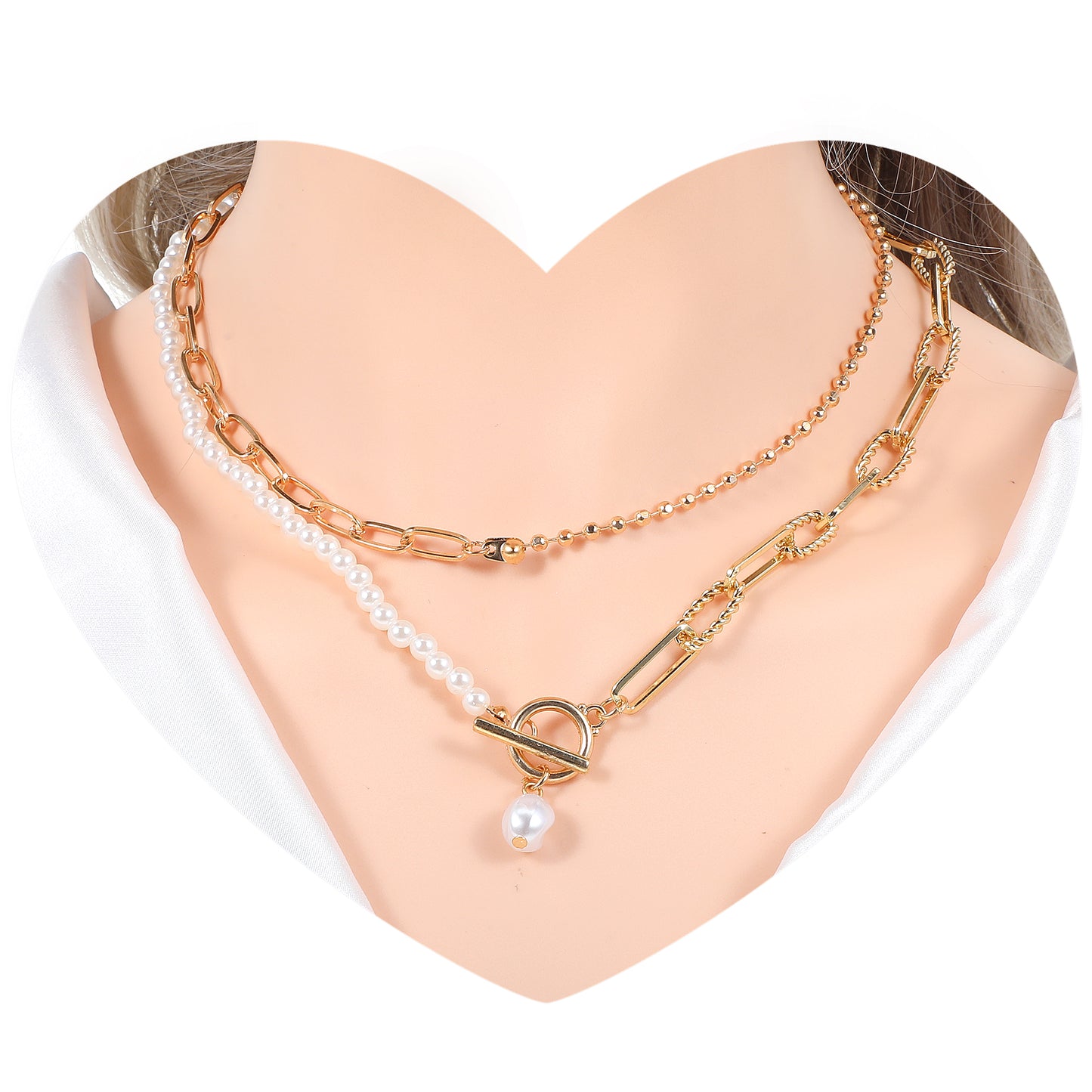 Telooco Gold Layered Necklaces for Women Chunky Dainty Stack Necklaces for Women Baroque Pearl and Gold Necklace Paperclip Pearl Chain Retro Necklace for Women Girls