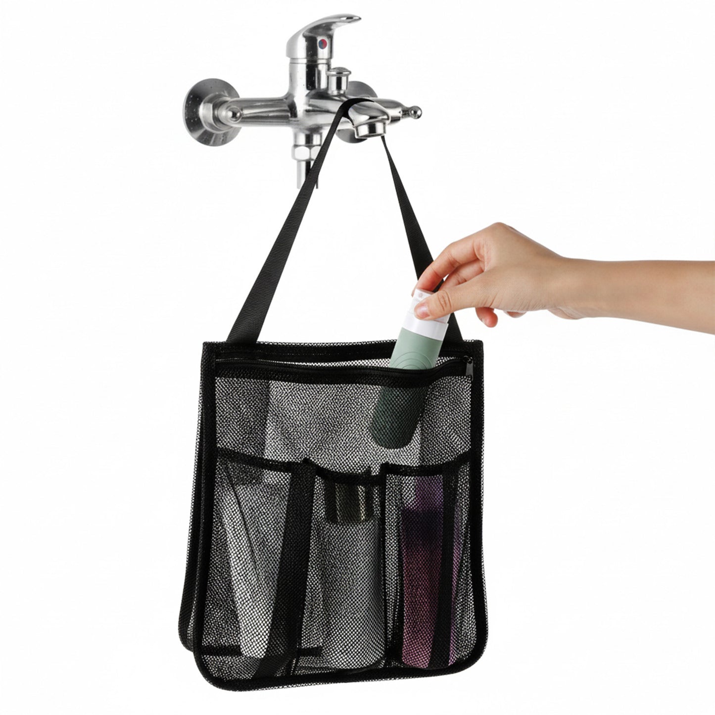 Mesh Shower Caddy Portable Black Bathroom Bag with Zipper Mesh Toiletry Bag for Travel Camp College Student Dorms Beach Gym Shower Essentials