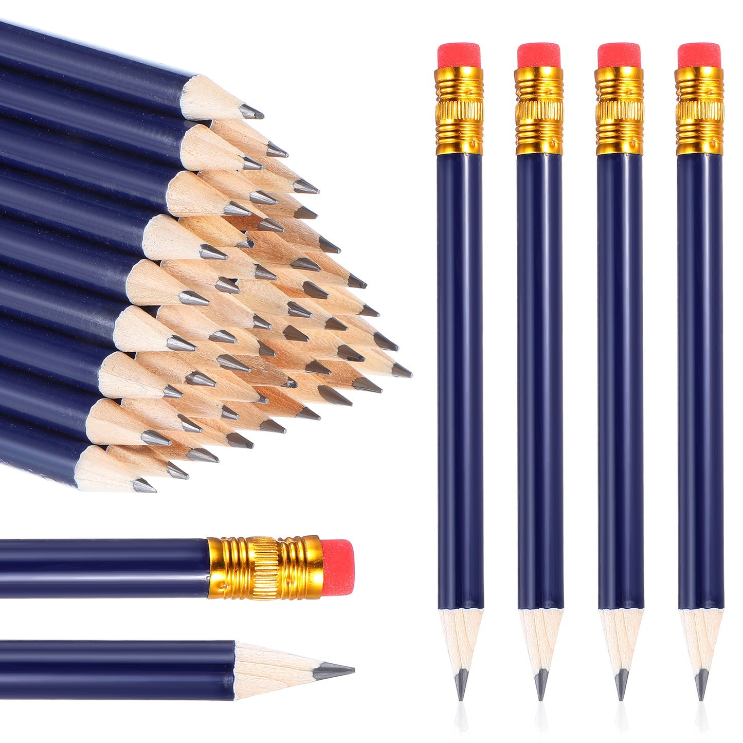 Lusofie 48 Pcs Mini Pencils Golf Pencils with Erasers Half Pencils Bridal Shower Pencils HB Graphite Pencil for Students Designers Architects School Office(Dark Blue)