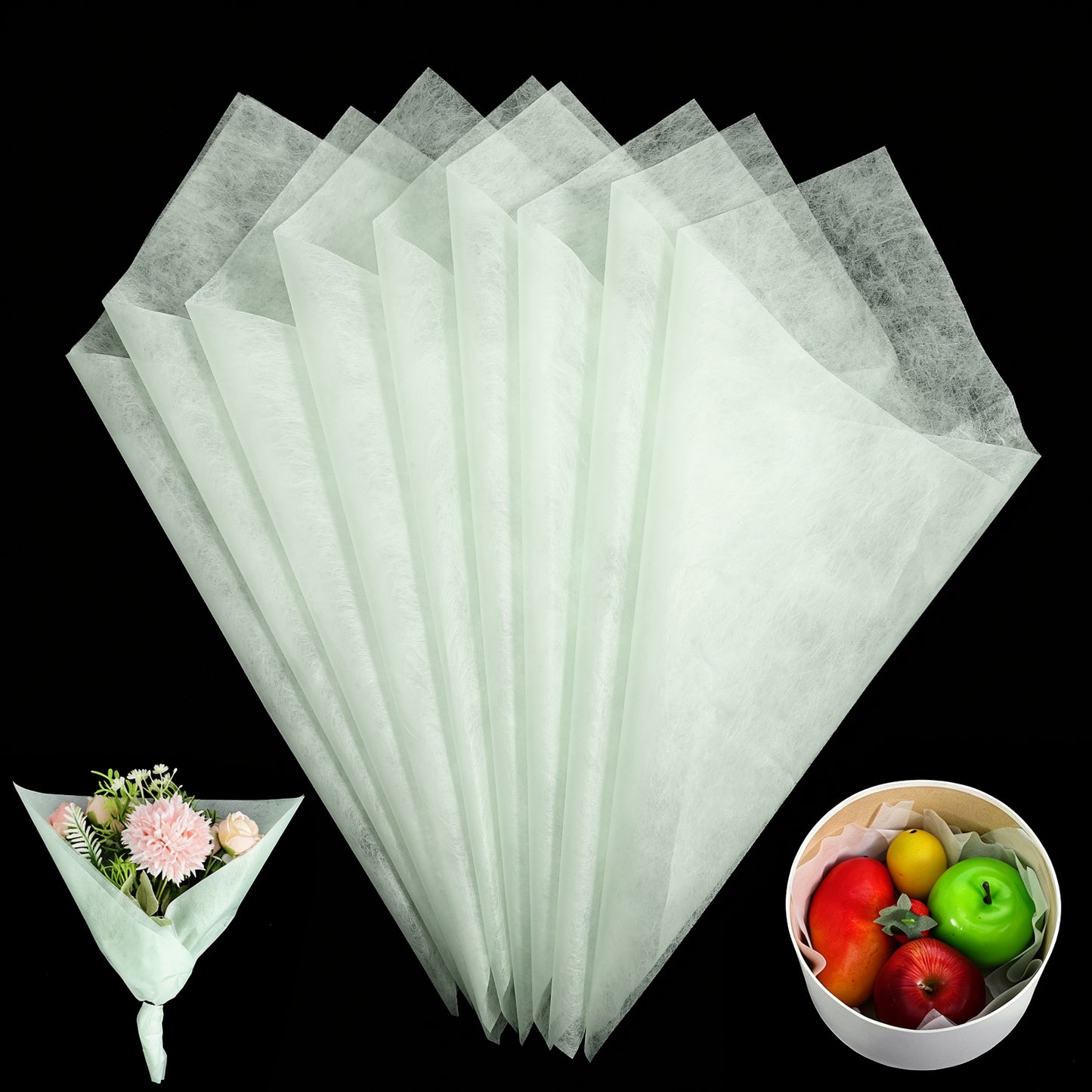 40 Sheets Tissue Flower Wrapping Paper, LightGreen 11.8"x11.8" Floral Tissue Paper, Waterproof Pleated Withdrawable Bouquet Wrappings Papers for Florist Packaging Bouquet Arrangement Gift DIY Wrapping