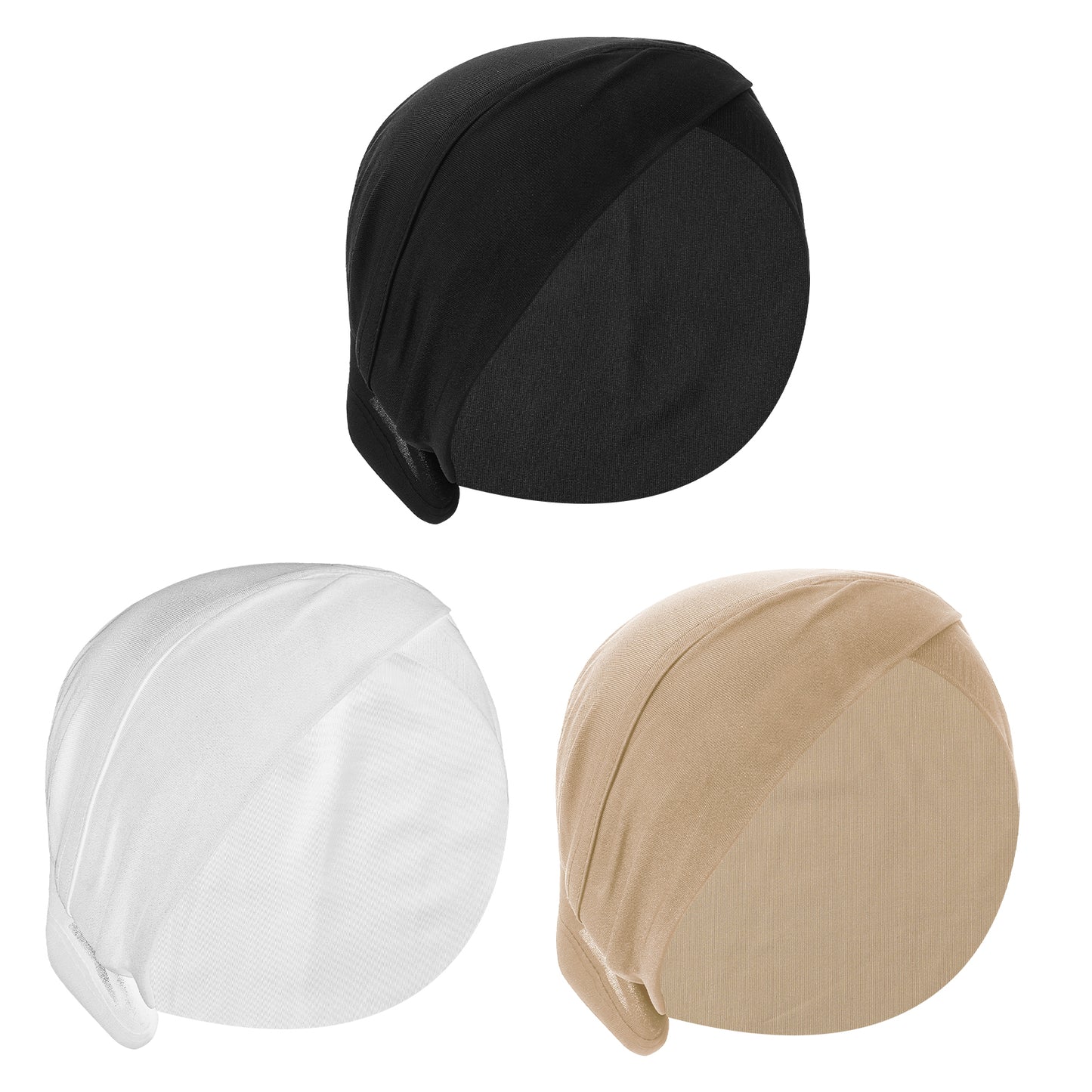 Yolev 3 Pcs Hijab for Women Solid Color Stretchy Hijab undercap Full Cover Turban Under Cap Tube Bonnet for Hair Loss Black