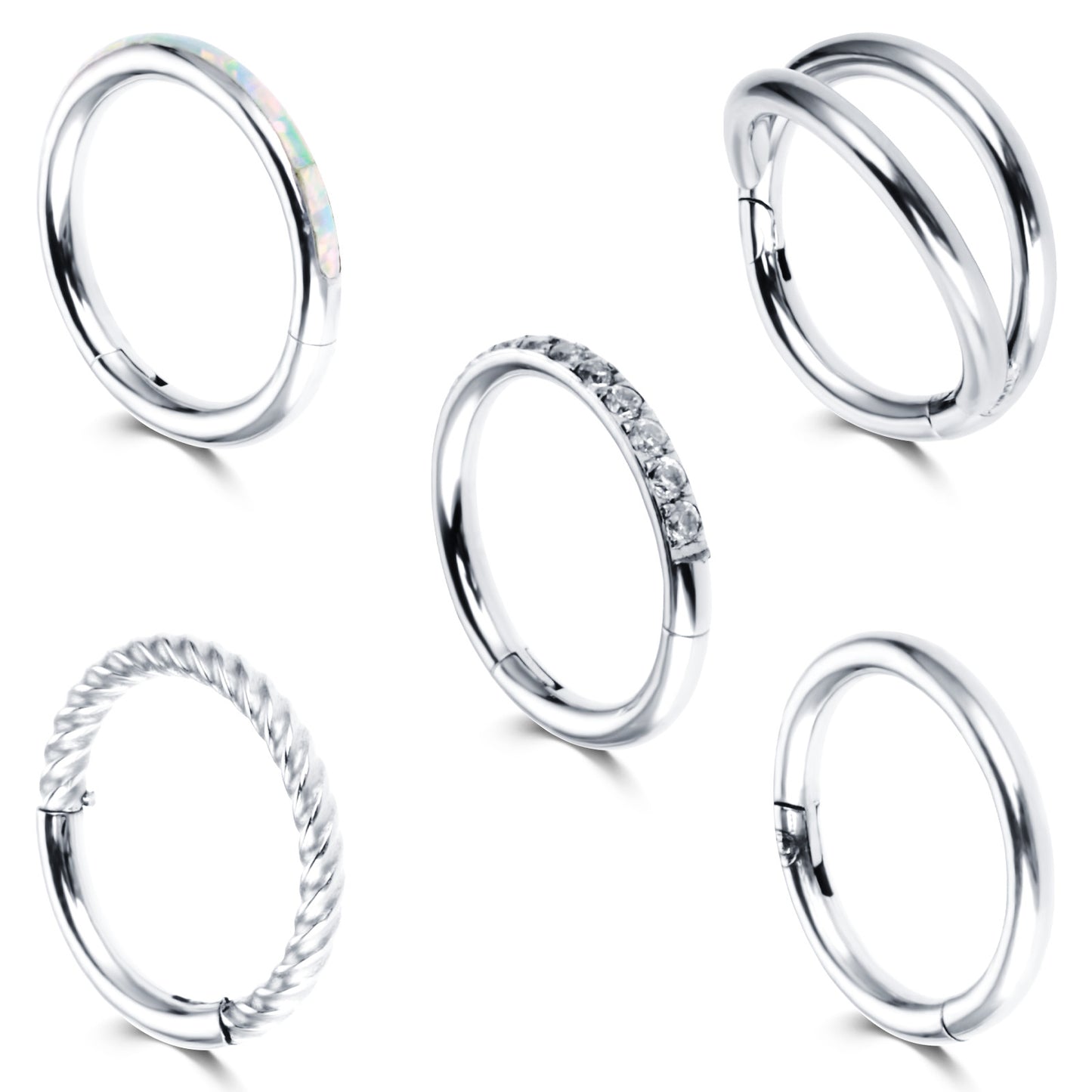 HaiFafafaing 5pcs Nose Hoop 18G Helix Hoop Surgical Steel Hinged Clicker Cartilage Earrings Segment Thin Nose Rings Hoops Septum Piercing Jewellery Helix Lip Earrings for Women Men 8mm