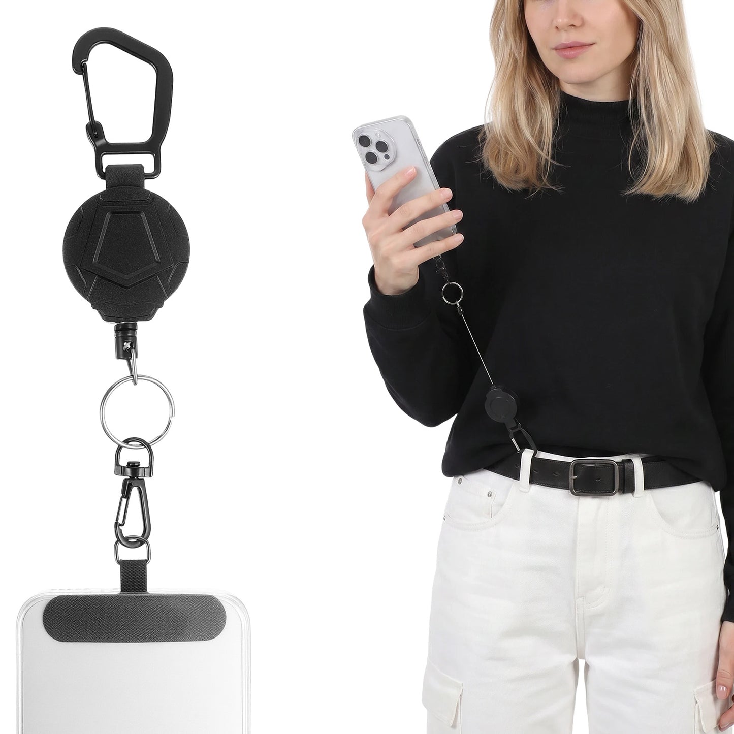 Retractable Phone lanyard Tether- Anti-theft Phone Strap with Locking Carabiner- Universal Stretchy Ally Tether for Cellphone for Travel Hiking Cycling Shopping Fishing Skiing Kayak Most Smartphones