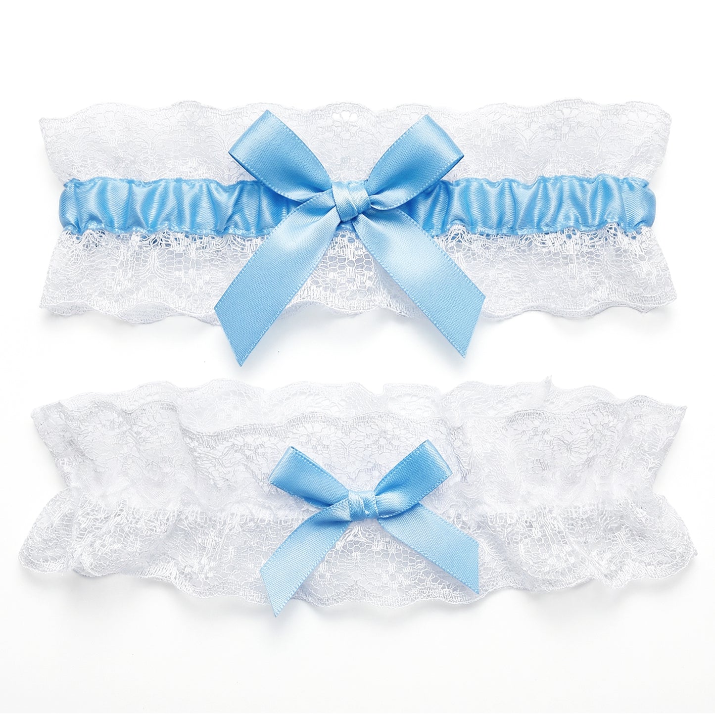 Tucnoeu 2 Pcs White Garter Belt,Wedding Garters for Bride, Sexy Lace Leg Garter Belt, Elastic Blue Lace Bow Leg Garters for Women Wedding Accessories