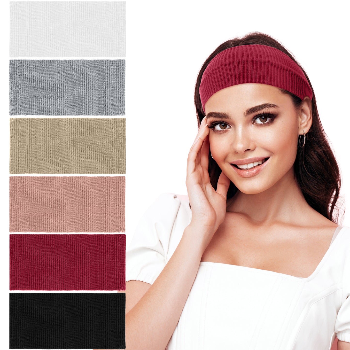 6Pcs Wide Headbands Non Slip Cloth Head Bands for Women Soft Stretchy Wide Headband Hair Accessories for Yoga Workout(Black, Dark Blue, Light Gray, Dark green, Brown, Khaki)