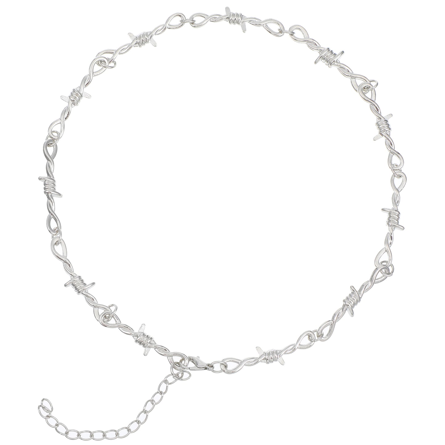 Yolev Barbed Wire Necklace Punk Thorns Barbwire Necklace Silver Metal Grunge Jewelry Vintage Barbed Wire Chain Hiphop Rock Goth Chain for Men Women Y2k Daily Versatile Fashion