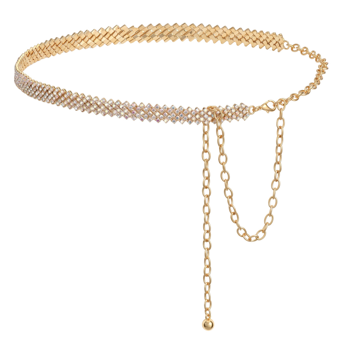 Yykazqe Gold Rhinestone Chain Belt for Wome, Adjustable Bling Diamond Belt