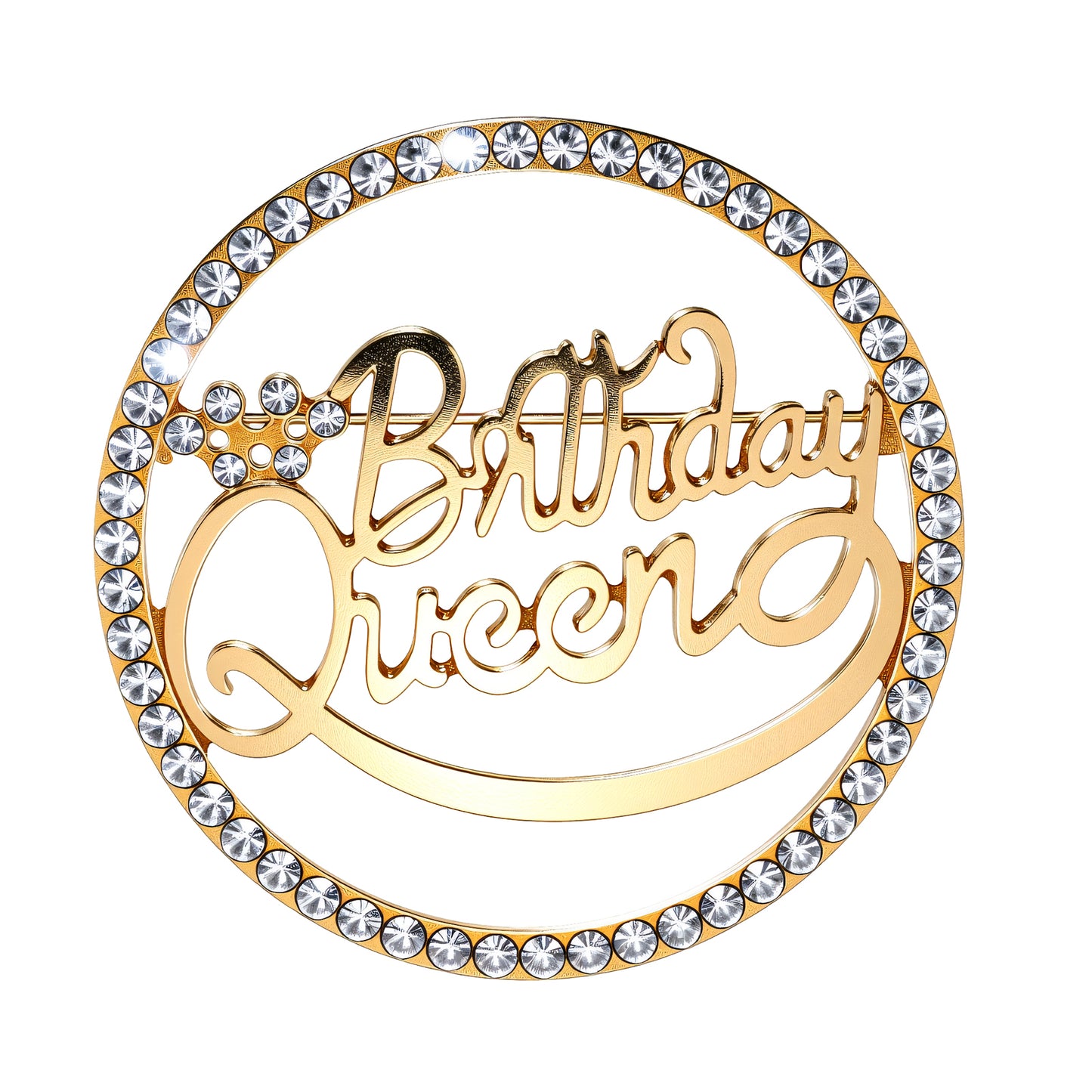 Birthday Pins for Women, Birthday Queen Brooch Pin, Metal Bling Rhinestone Gold Brooch for Women Girls Birthdays Party
